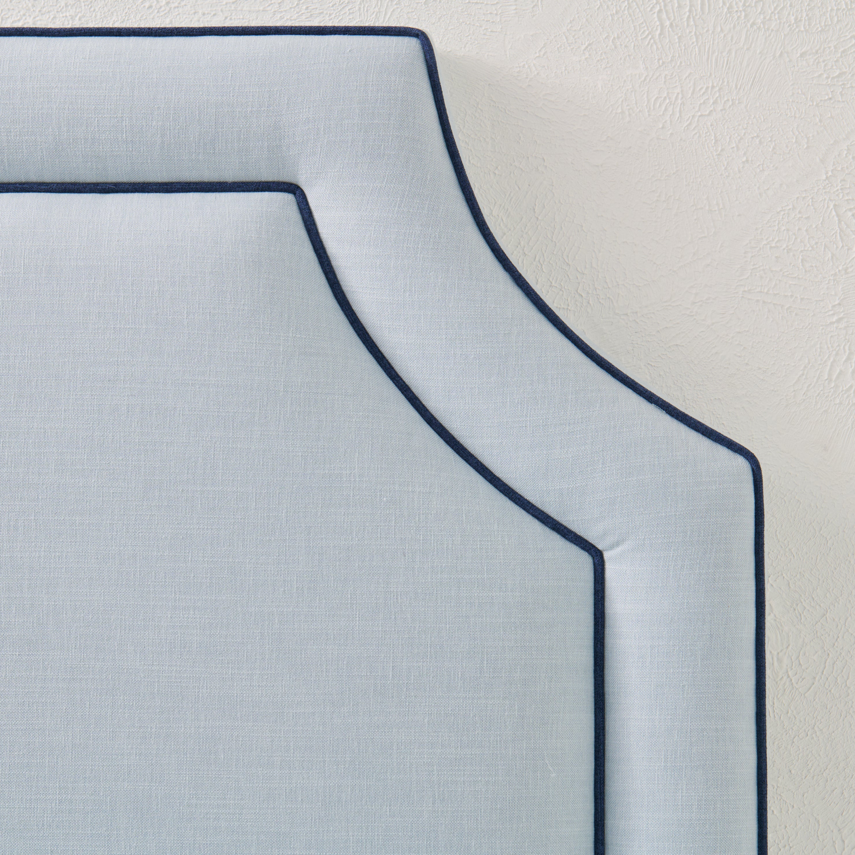 65”H Queen Headboard Only - Sky Blue Woven Fabric - Navy Trim - Image 6