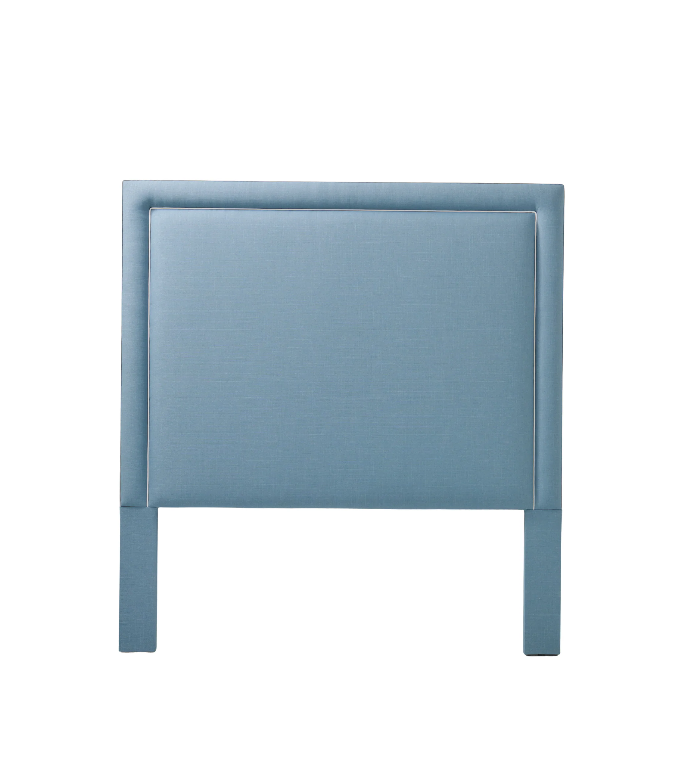 65”H Queen Headboard only - Blue Linen Fabric- White Trim