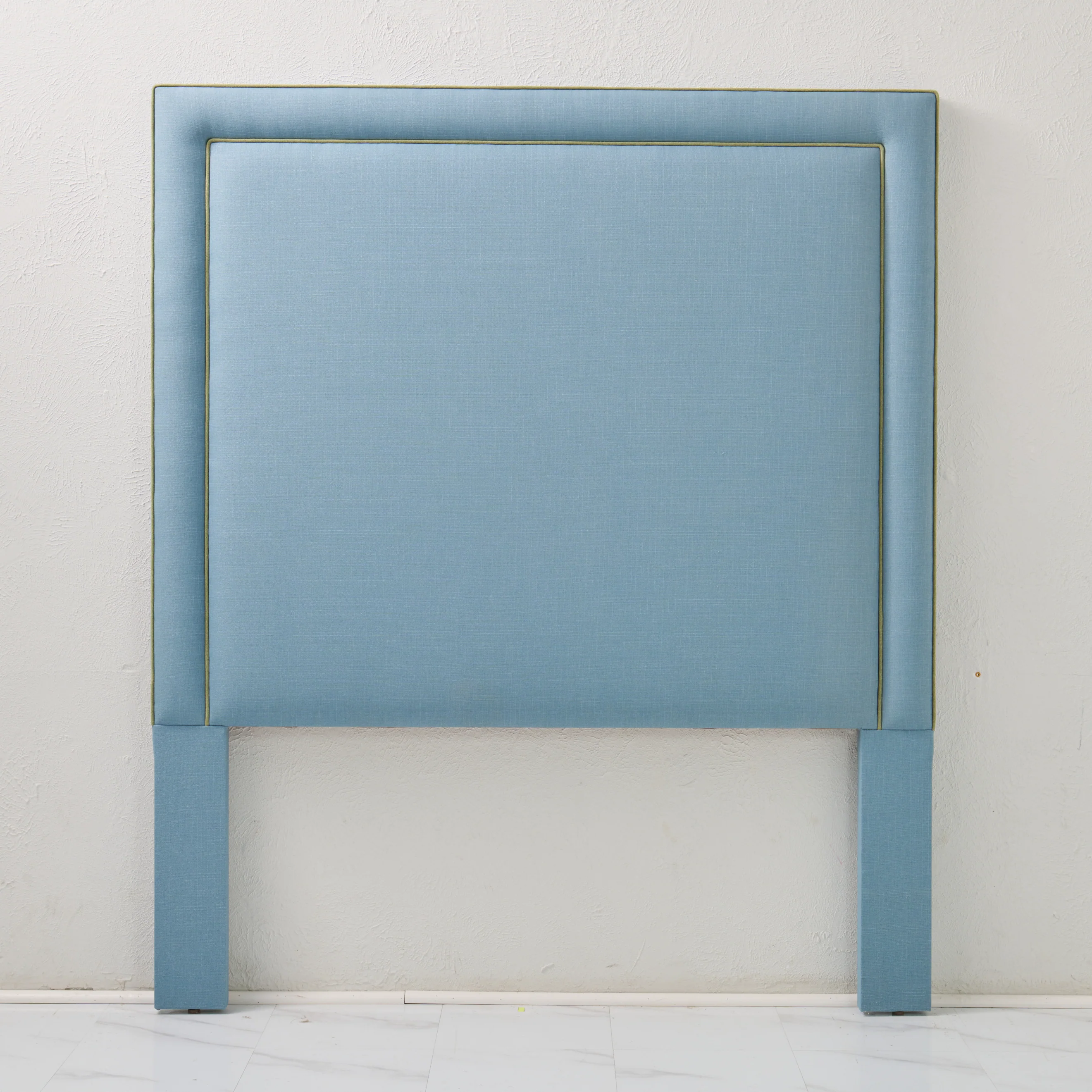 65”H Queen Headboard only - Blue Linen Fabric- White Trim - Image 4
