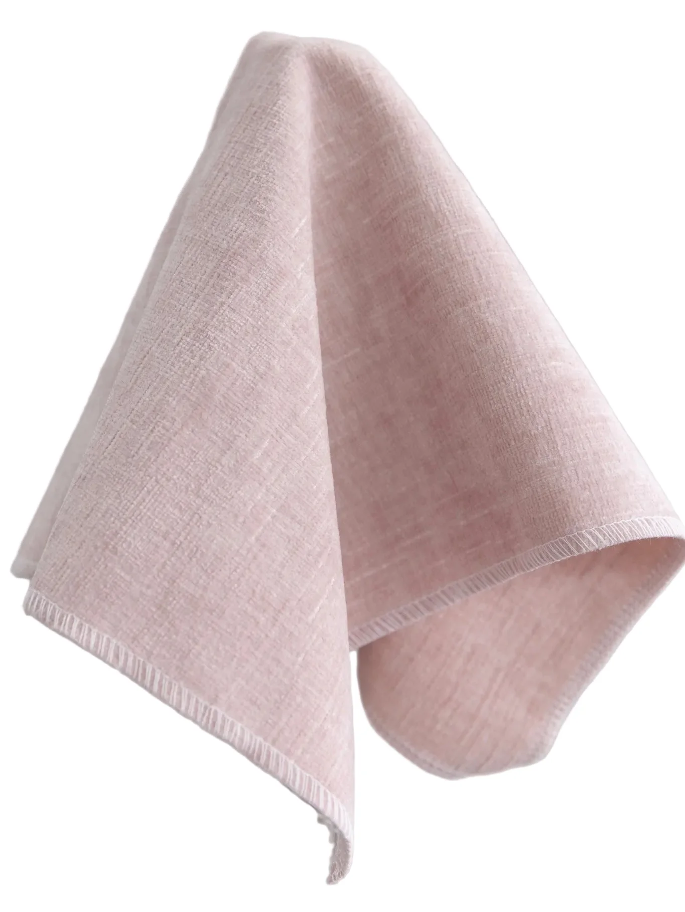 65”H Queen Upholstered Platform Bed - Scalloped Legs - Pale Pink Chenille with White Trim - Image 3