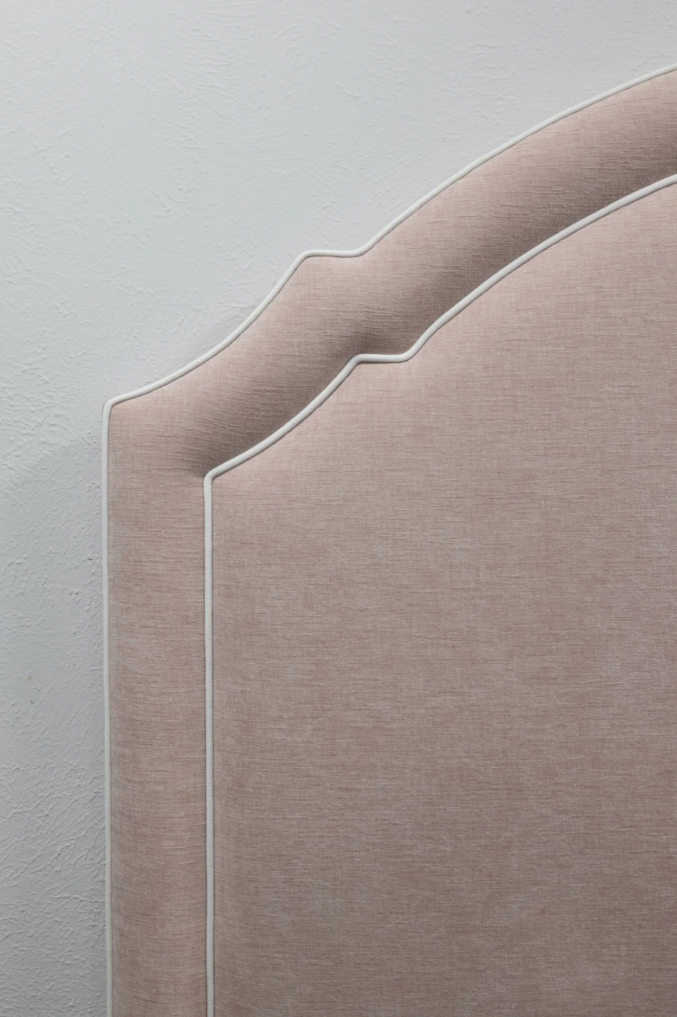 65" H Queen Headboard Performance Pale Pink Chenille Fabric - White Trim - Image 4
