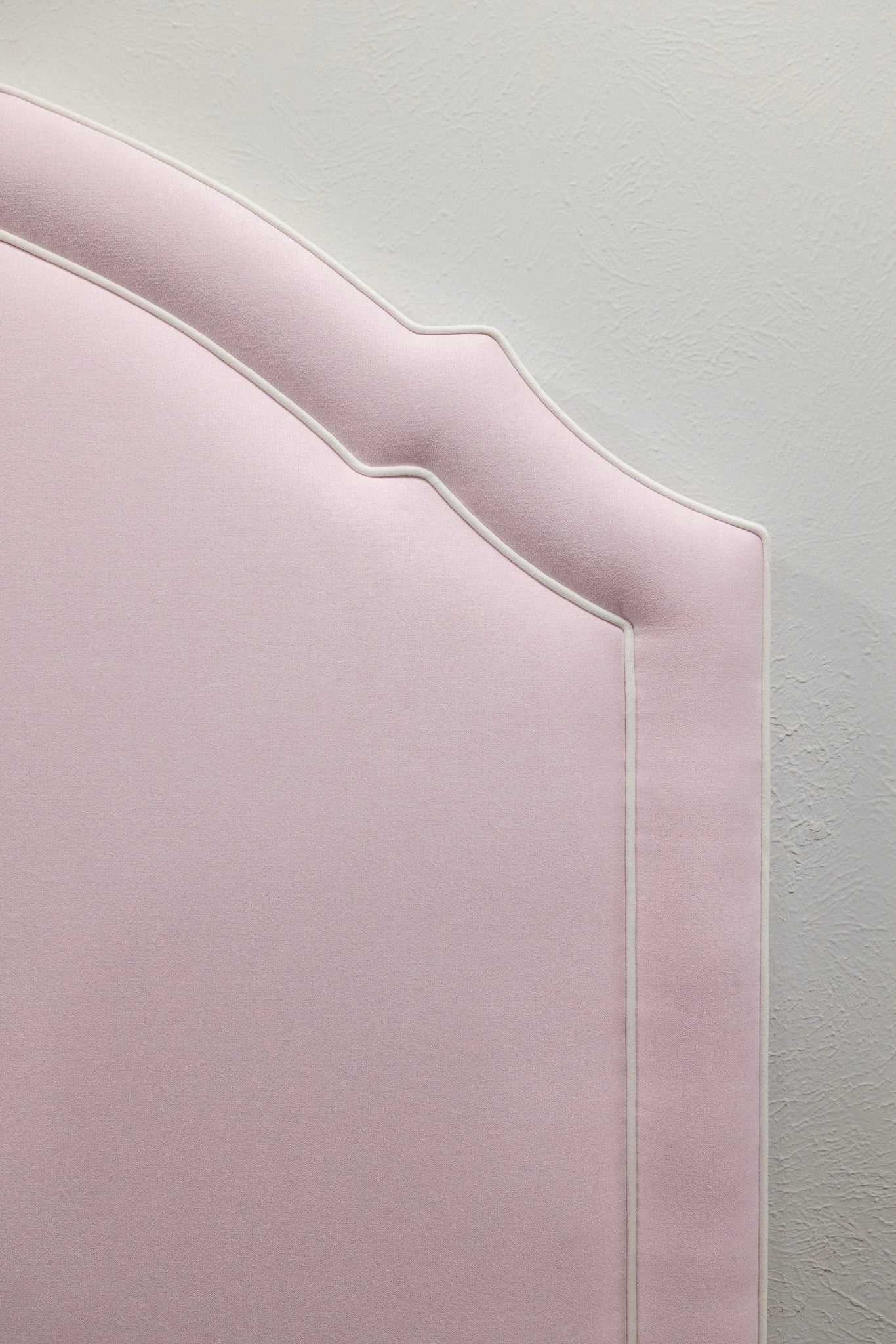 65" H Queen Headboard in Powder Pink Woven Fabric - White Trim - Image 2