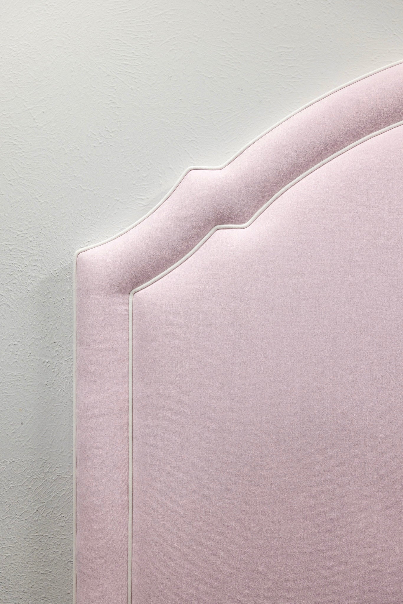 65" H Queen Headboard in Powder Pink Woven Fabric - White Trim - Image 7