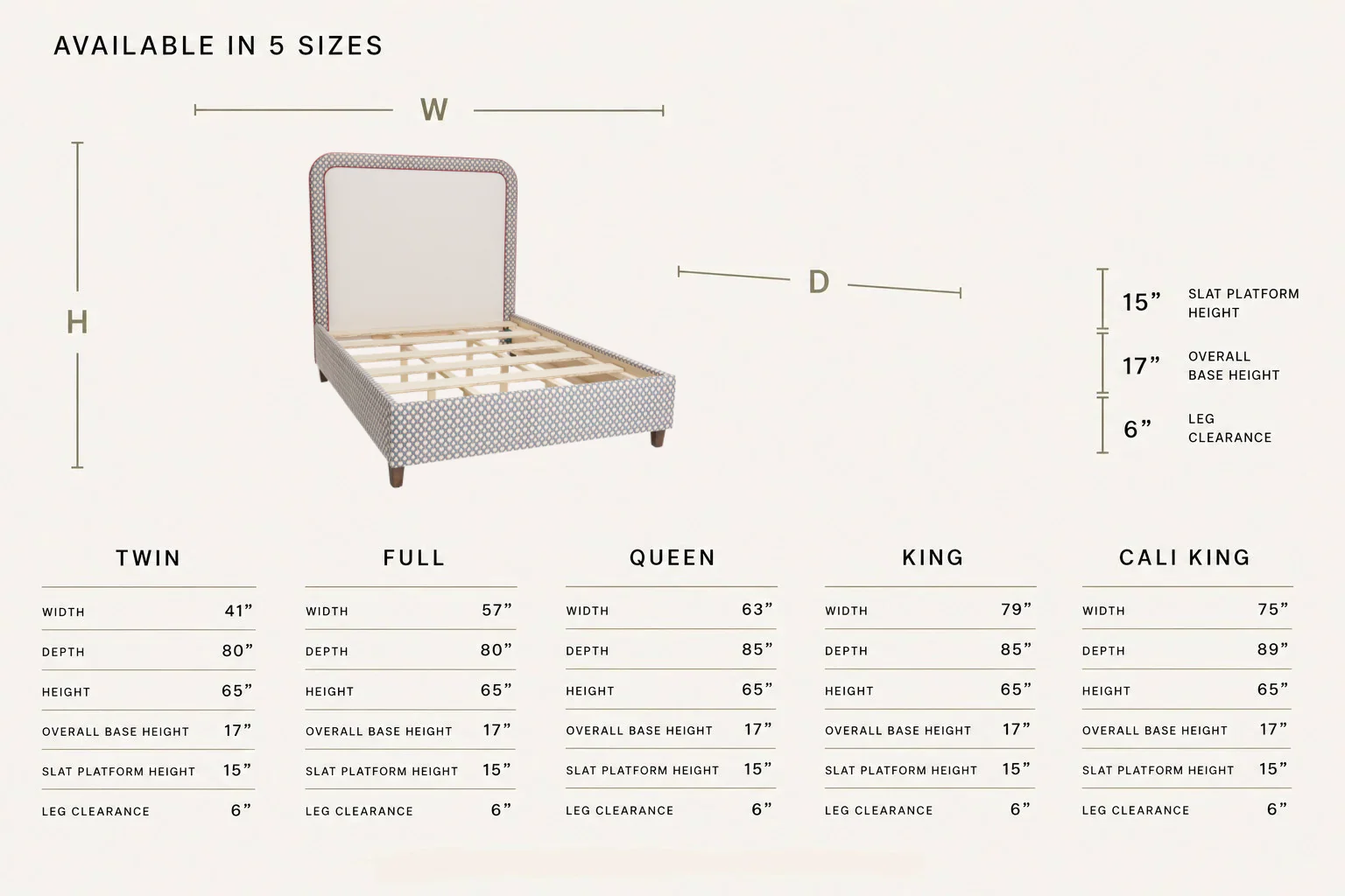 65”H Queen Platform Bed - Patterned Fabric - Red Trim - Image 4