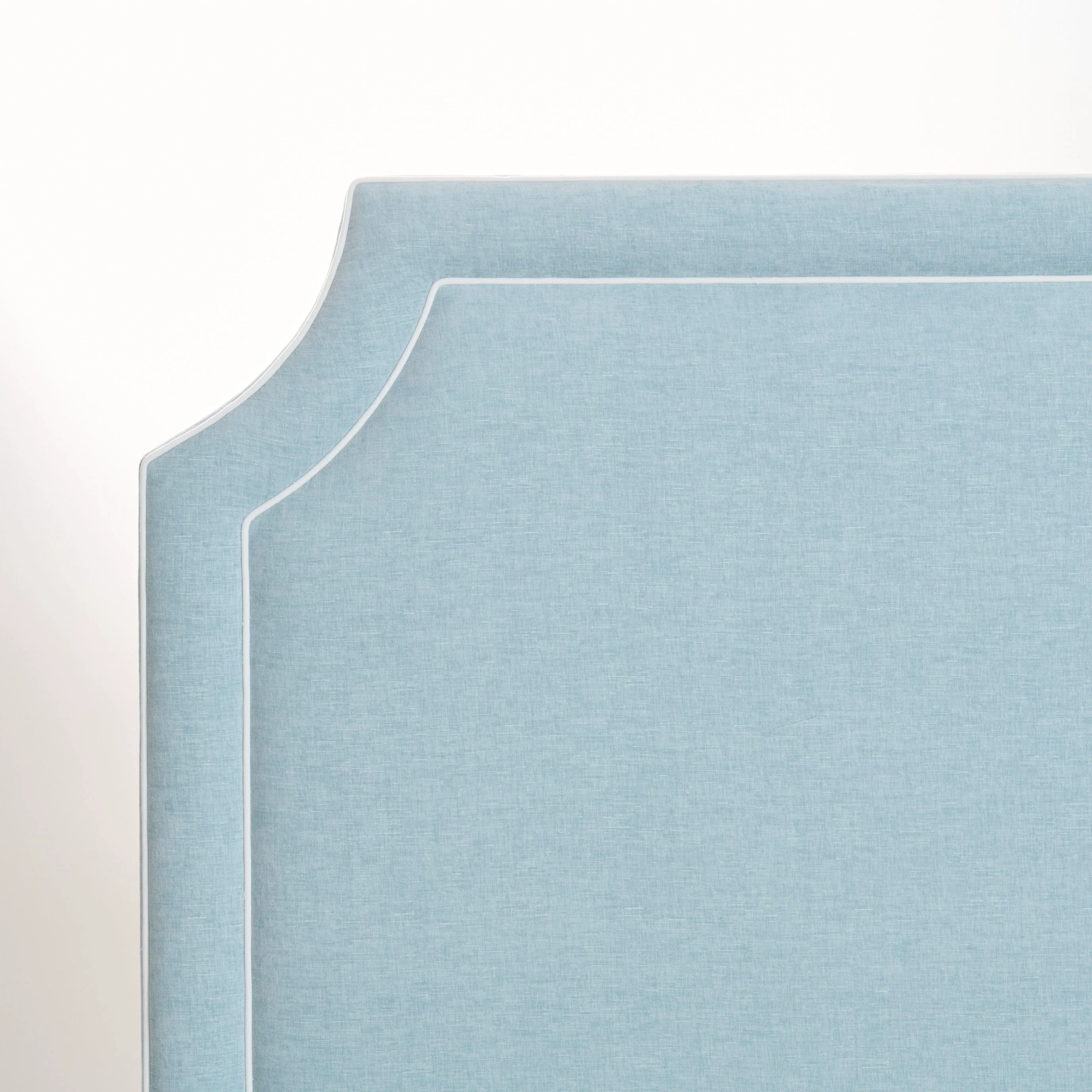 65”H Queen Platform Bed - Seafoam Blue Chenille Fabric with White Trim - Image 3