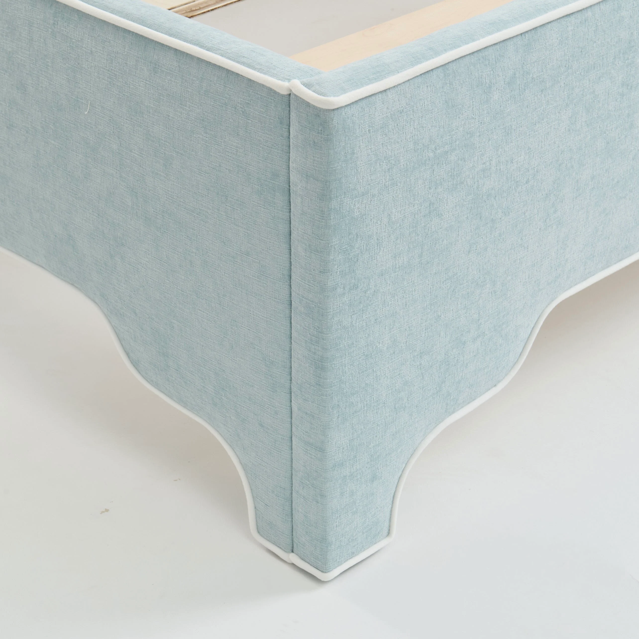 65" H King Platform Bed  - Seafoam Blue Performance Chenille Fabric - White Trim - Image 5