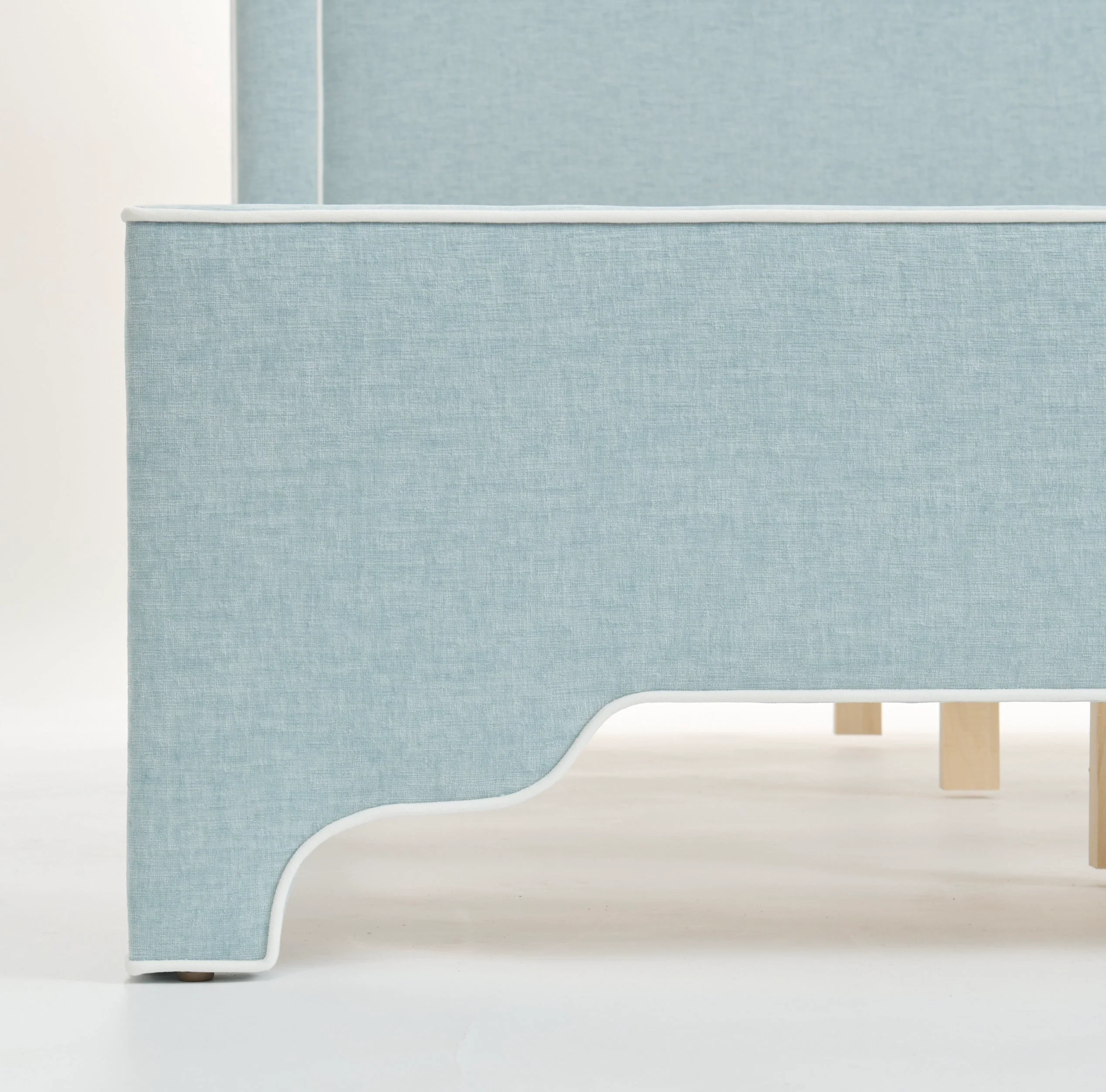 65" H King Platform Bed  - Seafoam Blue Performance Chenille Fabric - White Trim - Image 6