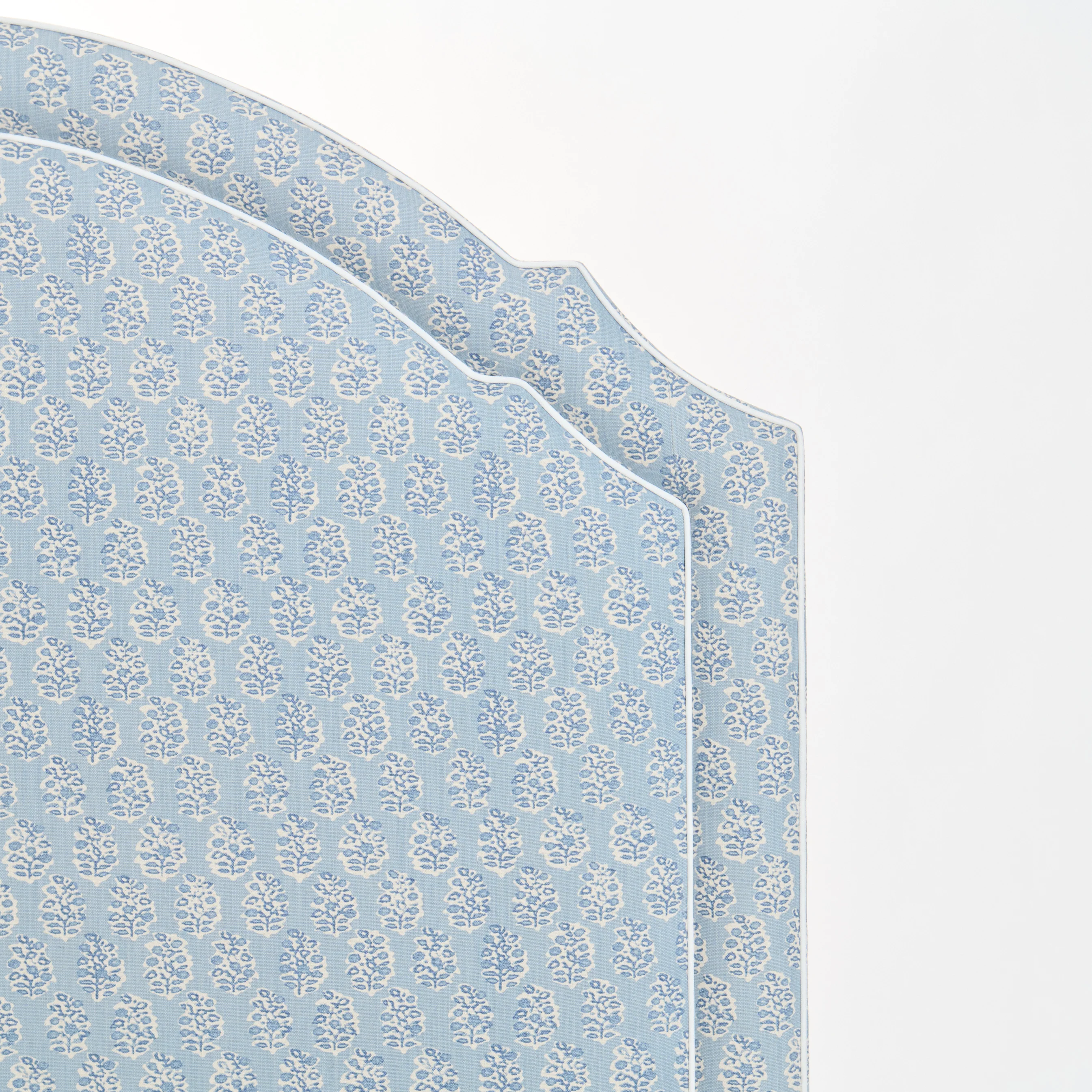 65”H Queen Platform Upholstered Bed - Perry Blue Polyester Fabric with White Trim - Image 10