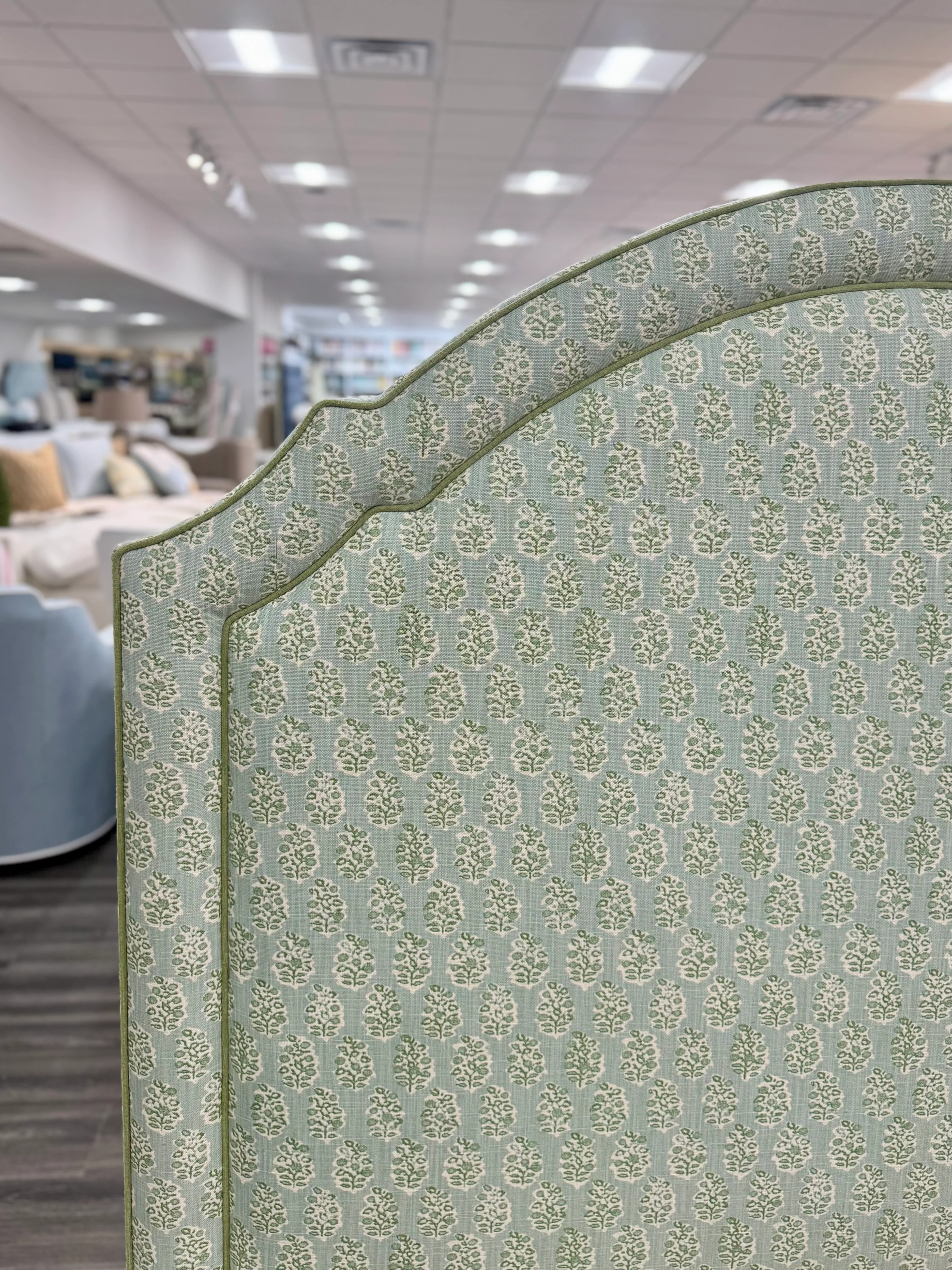 65”H Queen Platform Upholstered Bed - Perry Green Polyester Fabric with Green Trim - Image 2