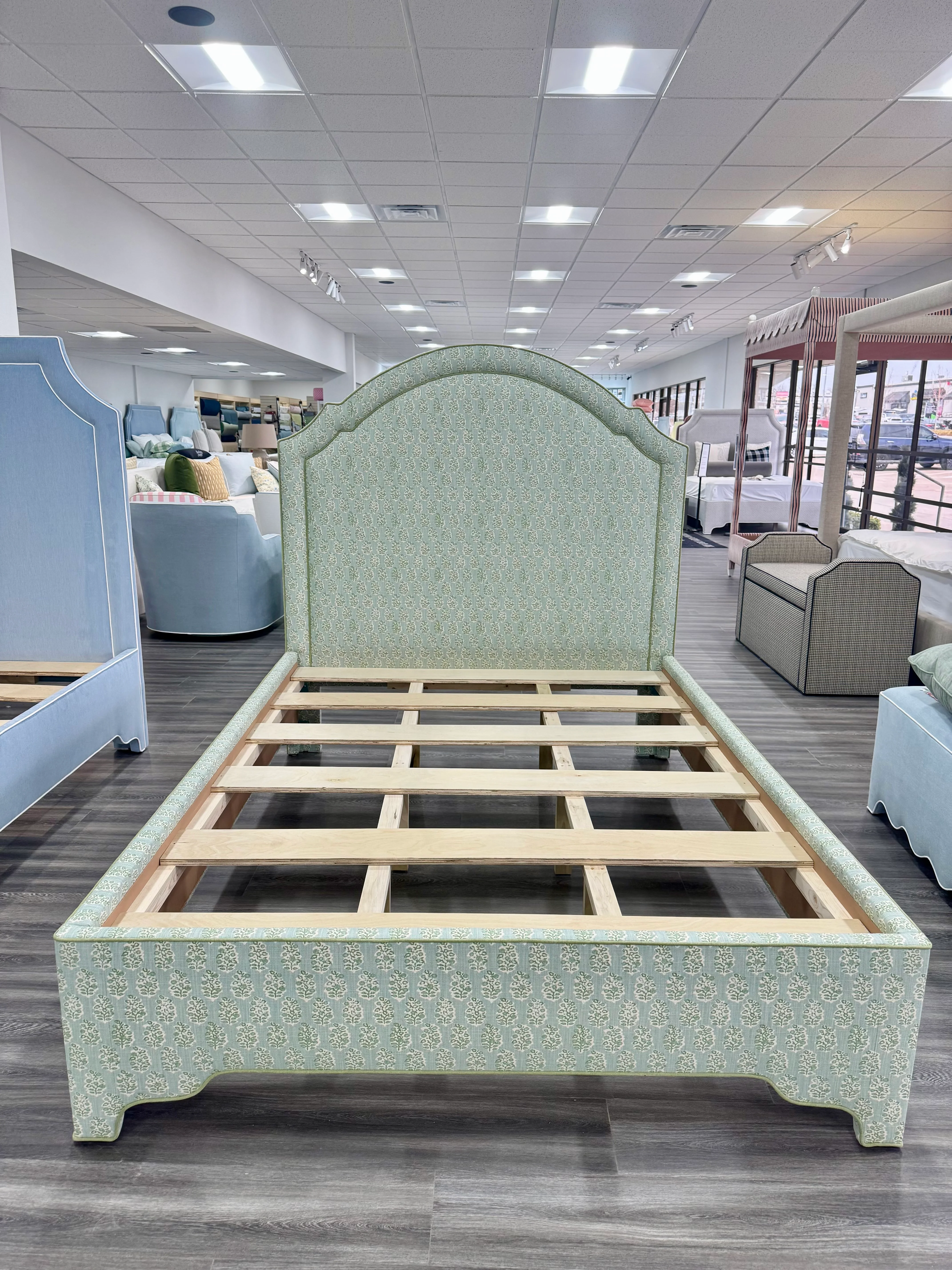 65”H Queen Platform Upholstered Bed - Perry Green Polyester Fabric with Green Trim - Image 6