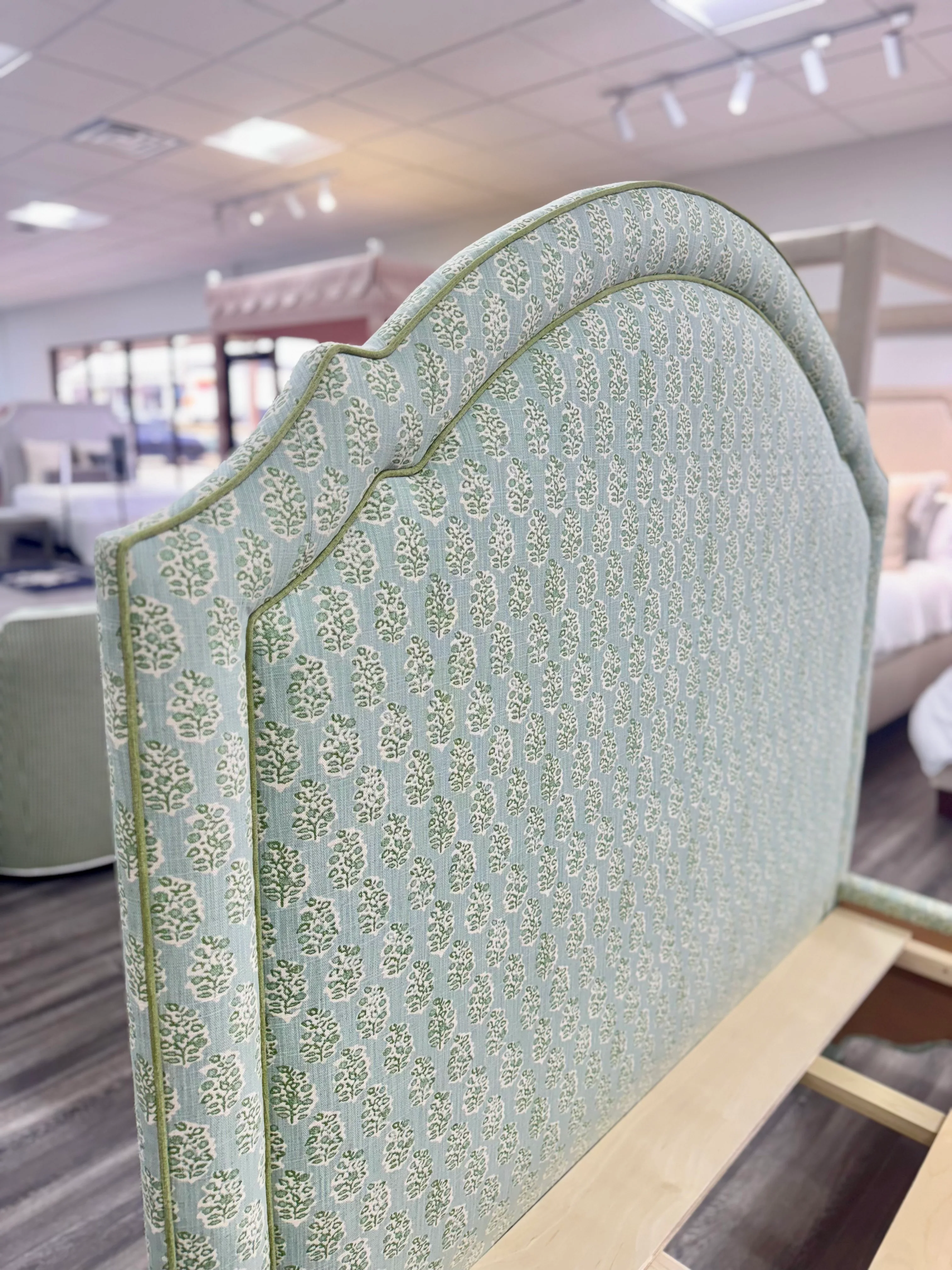 65”H Queen Platform Upholstered Bed - Perry Green Polyester Fabric with Green Trim - Image 7
