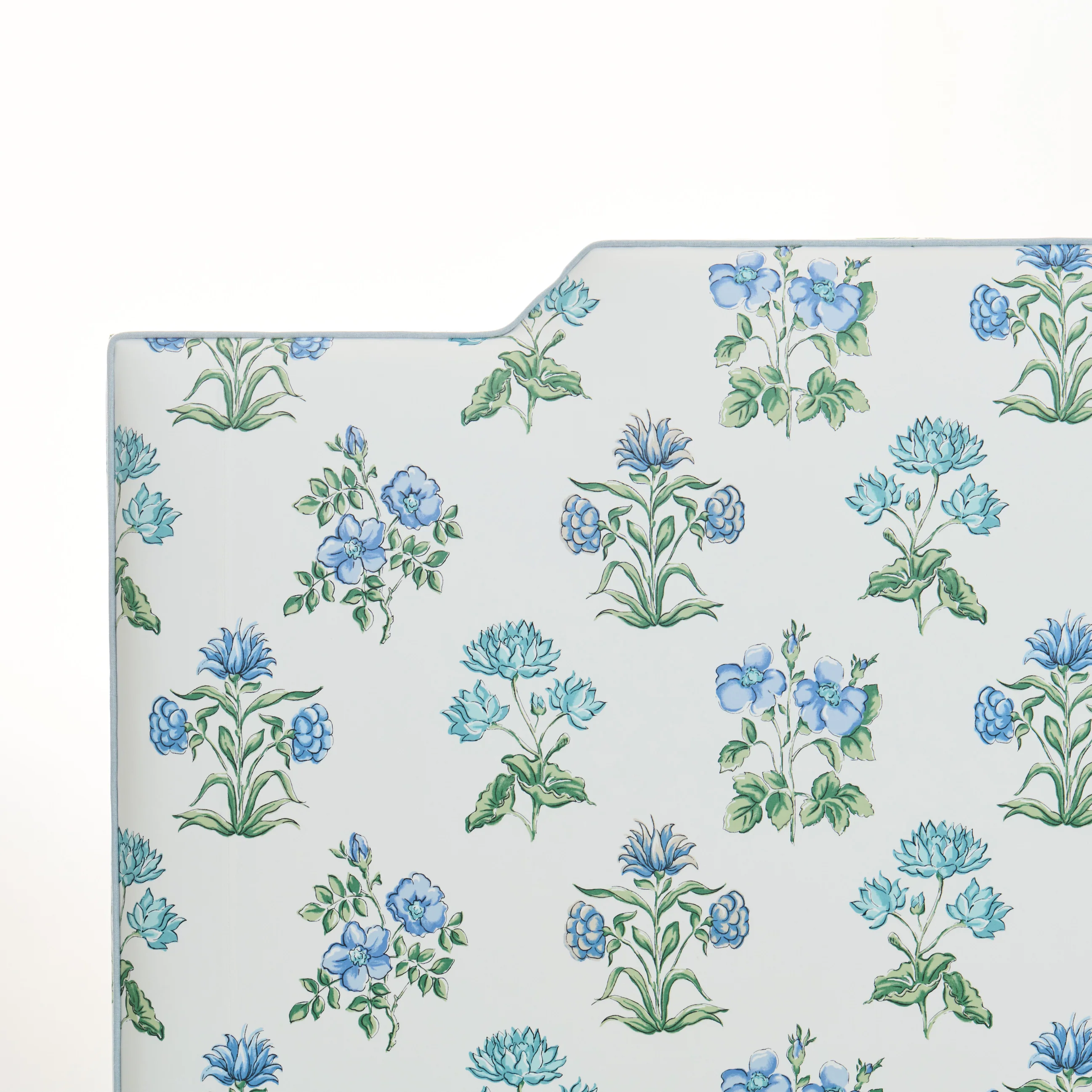 65âH Queen Upholstered Platform Bed - Fabricut Floral Fabric - Sky Blue Trim - Image 6