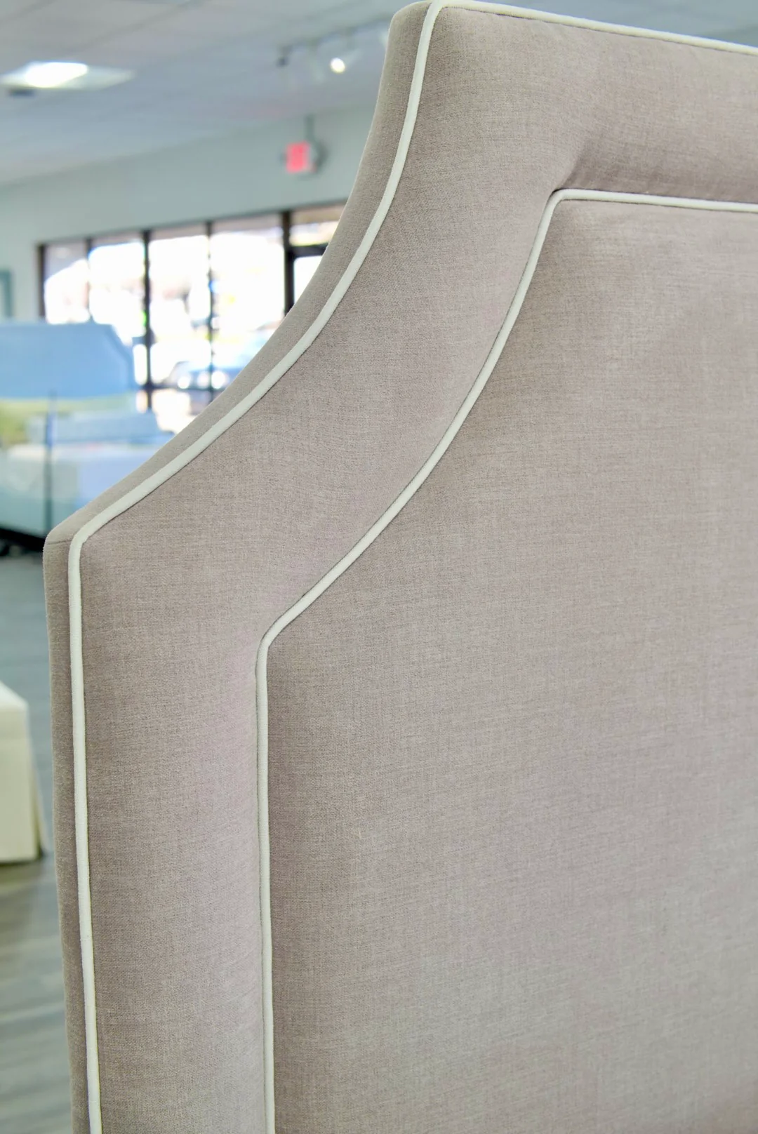 65”H Queen Upholstered Platform Bed - Lilac Woven - White Trim - Image 5