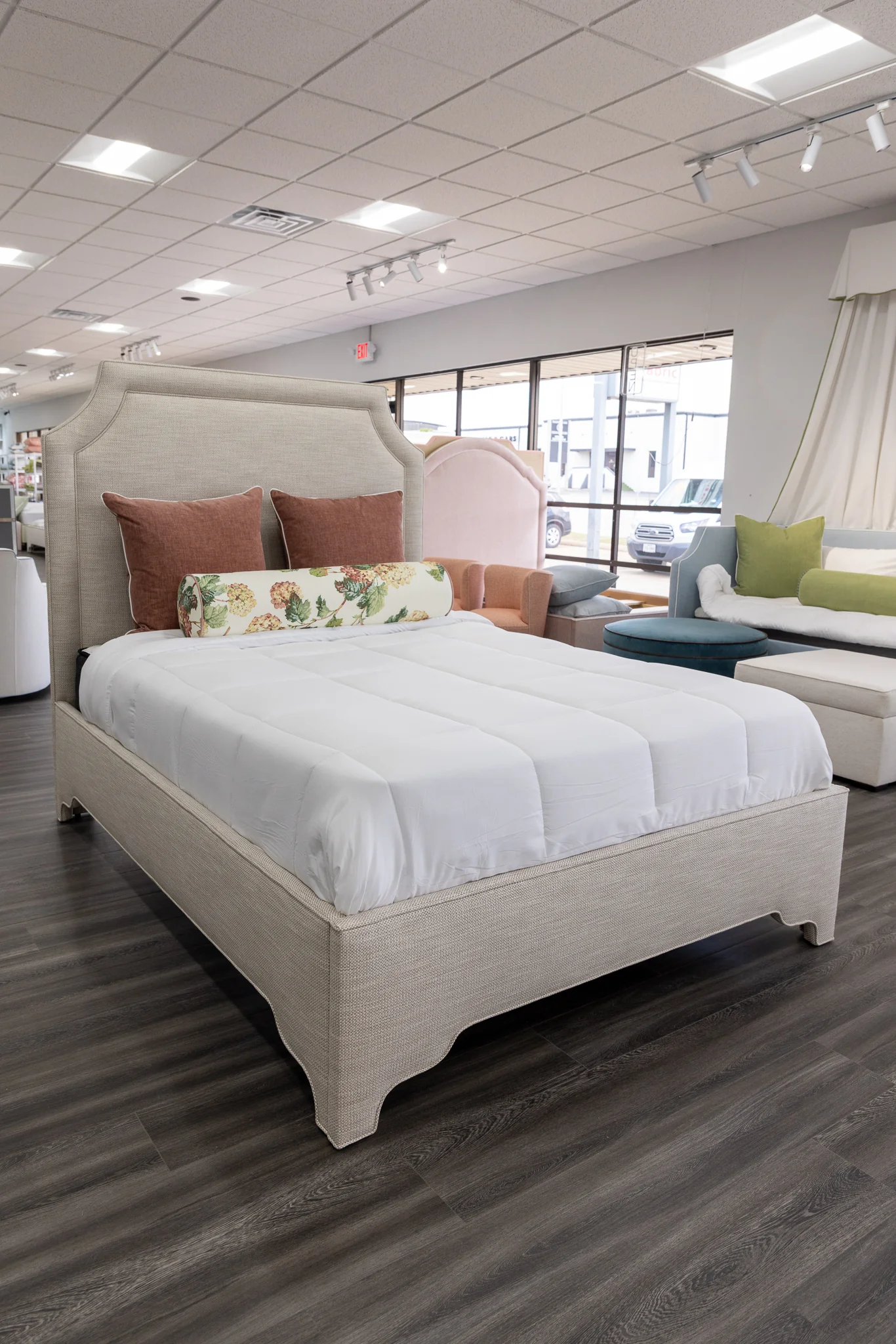65āH Queen Upholstered Platform Bed - Scalloped Legs - Performance Neutral Fabric - Self Welted - Image 3