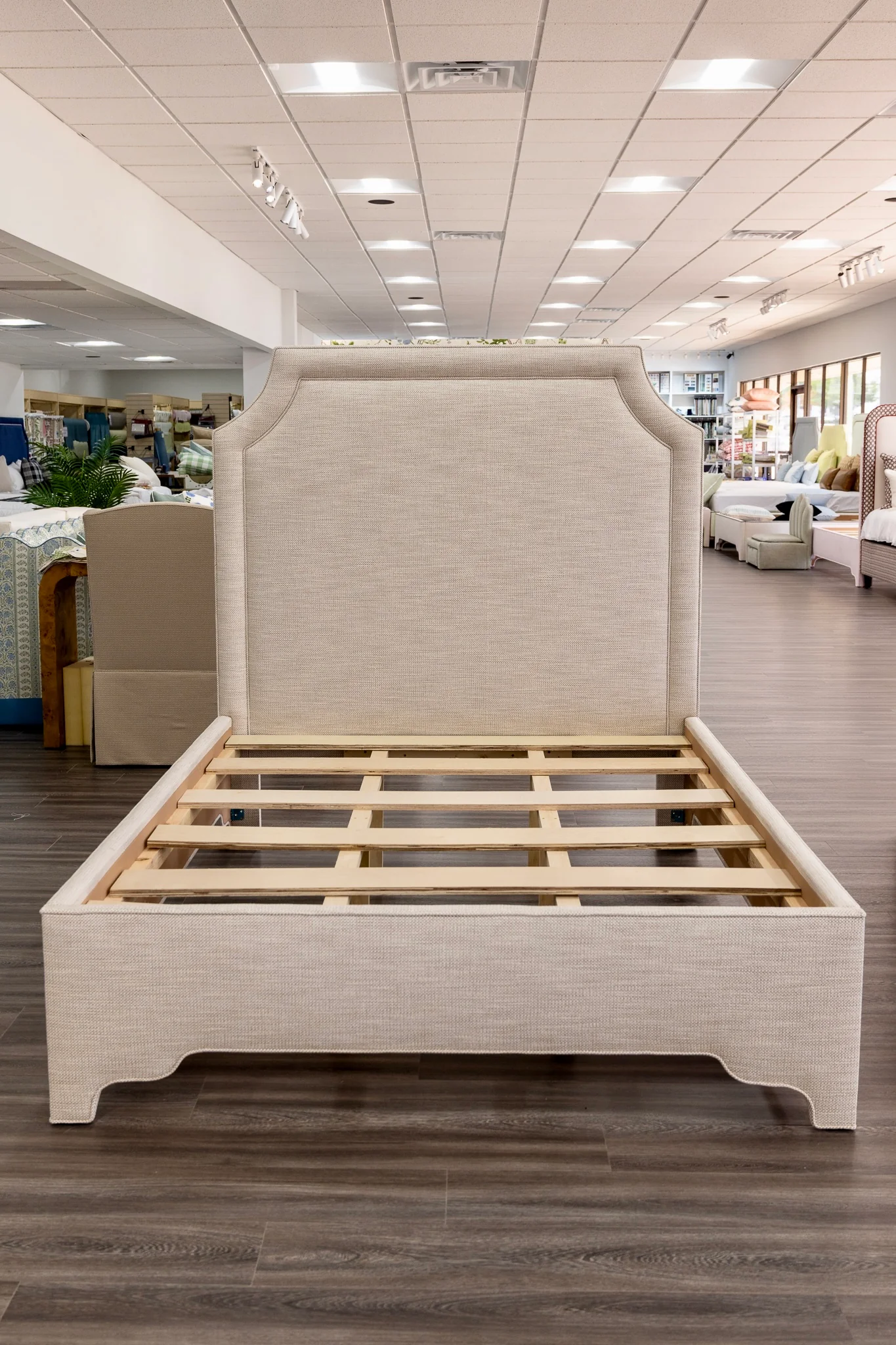 65āH Queen Upholstered Platform Bed - Scalloped Legs - Performance Neutral Fabric - Self Welted - Image 4