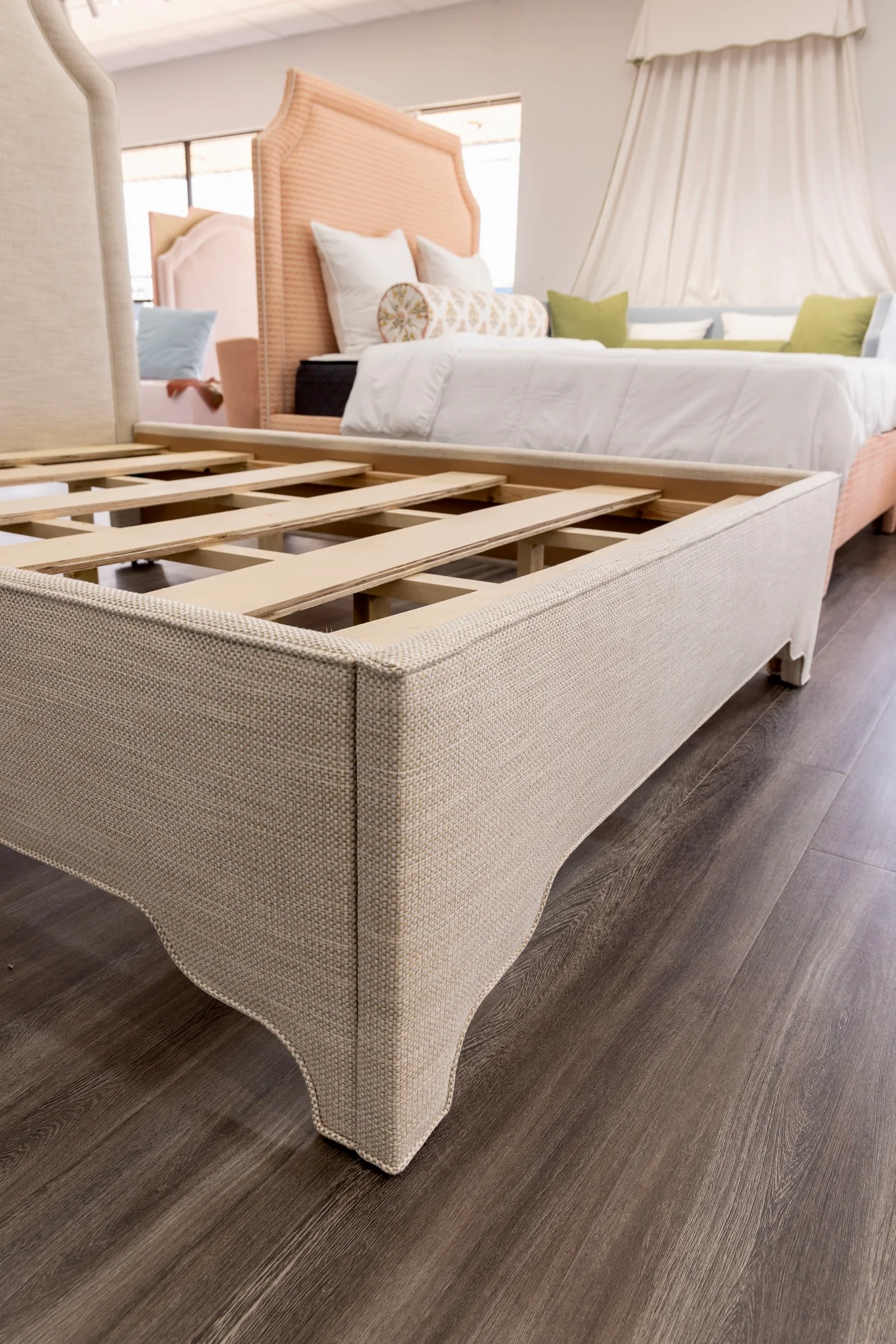 65āH Queen Upholstered Platform Bed - Scalloped Legs - Performance Neutral Fabric - Self Welted - Image 6