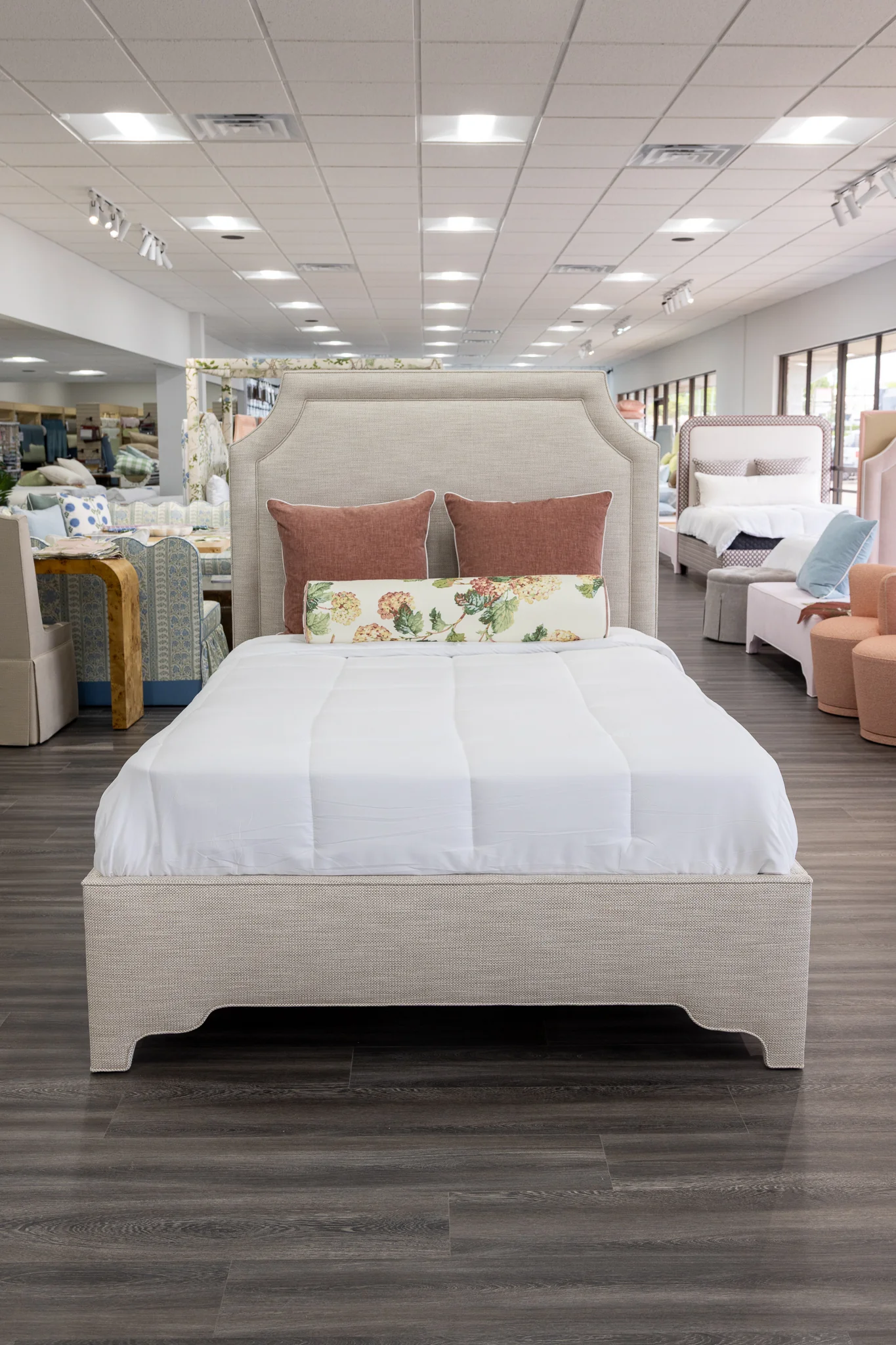 65āH Queen Upholstered Platform Bed - Scalloped Legs - Performance Neutral Fabric - Self Welted - Image 7