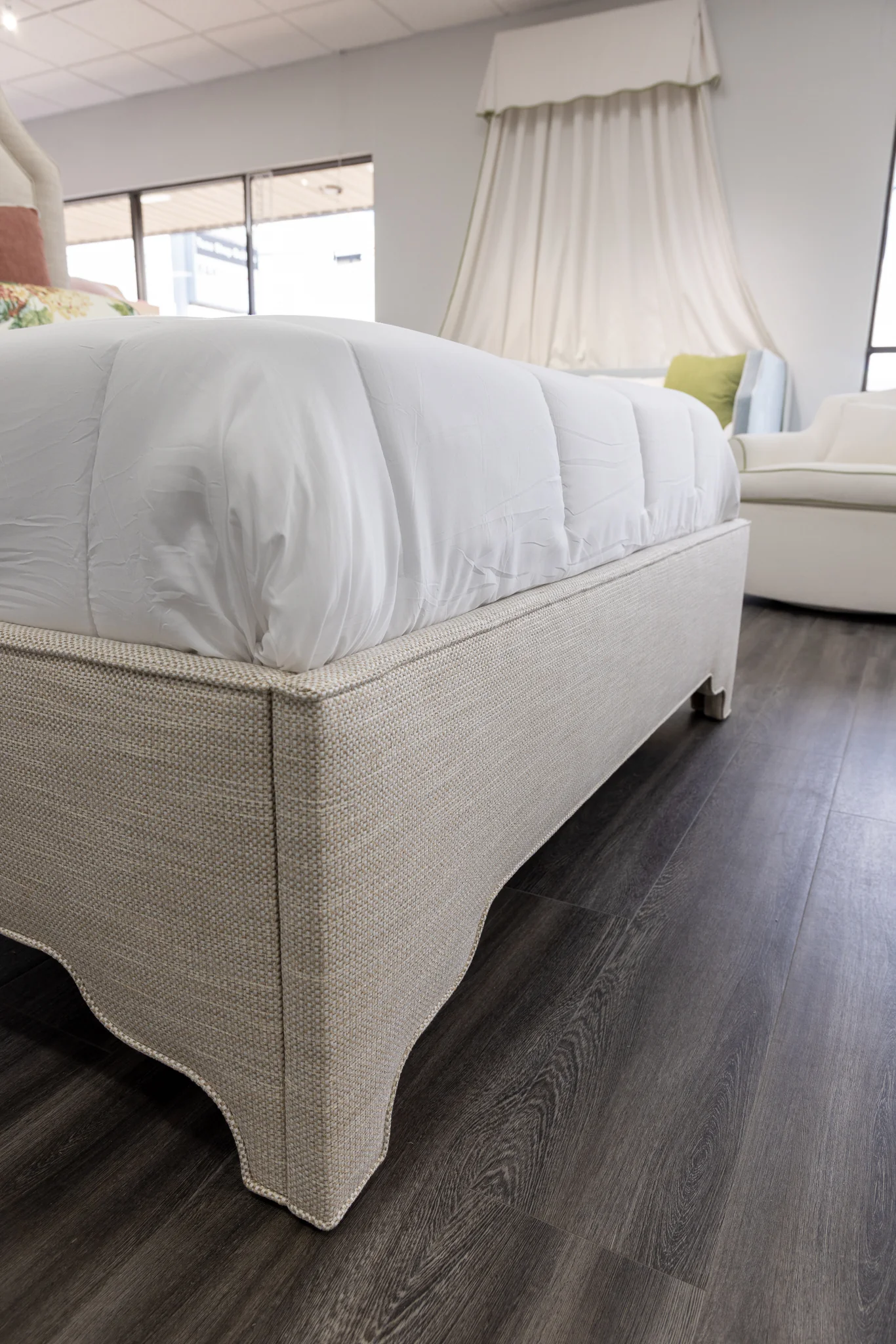 65āH Queen Upholstered Platform Bed - Scalloped Legs - Performance Neutral Fabric - Self Welted - Image 9