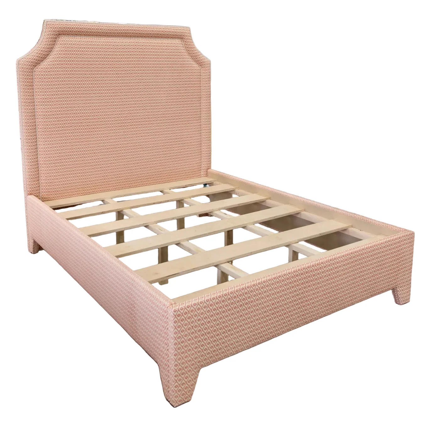 65āH Queen Upholstered Platform Bed - Upholstered Legs - Rust Fabric with White Trim