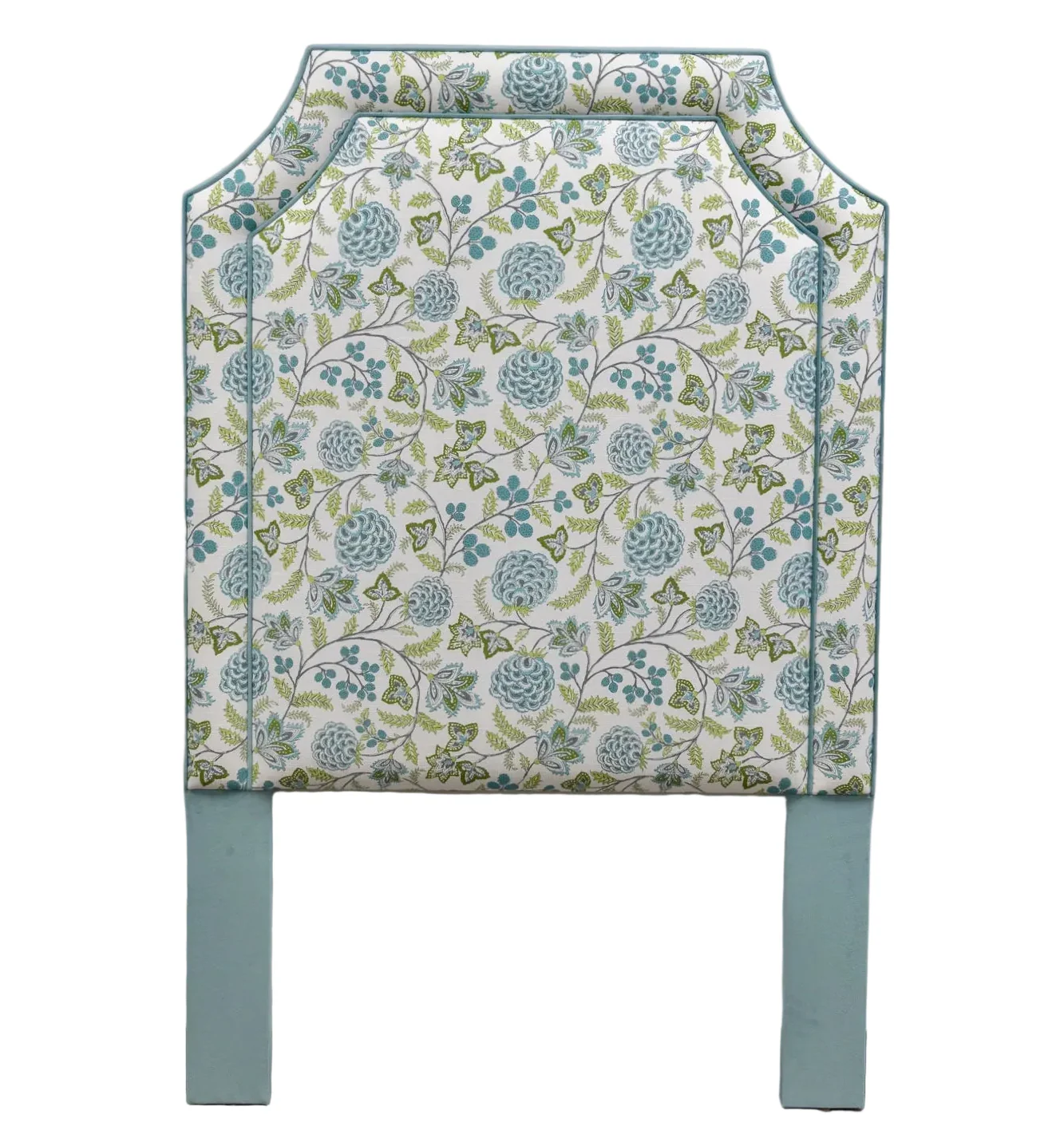 65" H Twin Headboard - Floral Blue / Green Linen Fabric