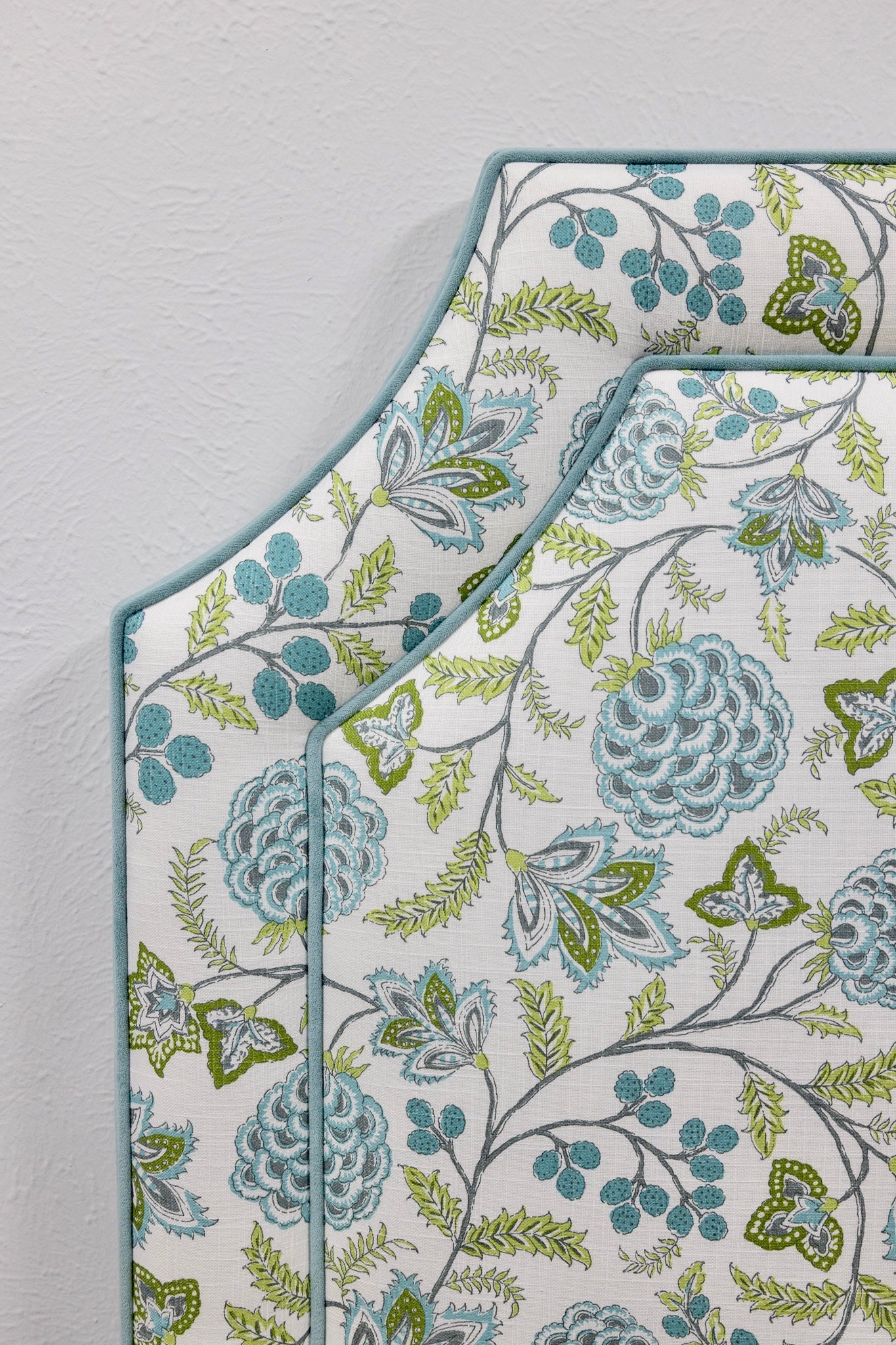 65" H Twin Headboard - Floral Blue / Green Linen Fabric - Image 4