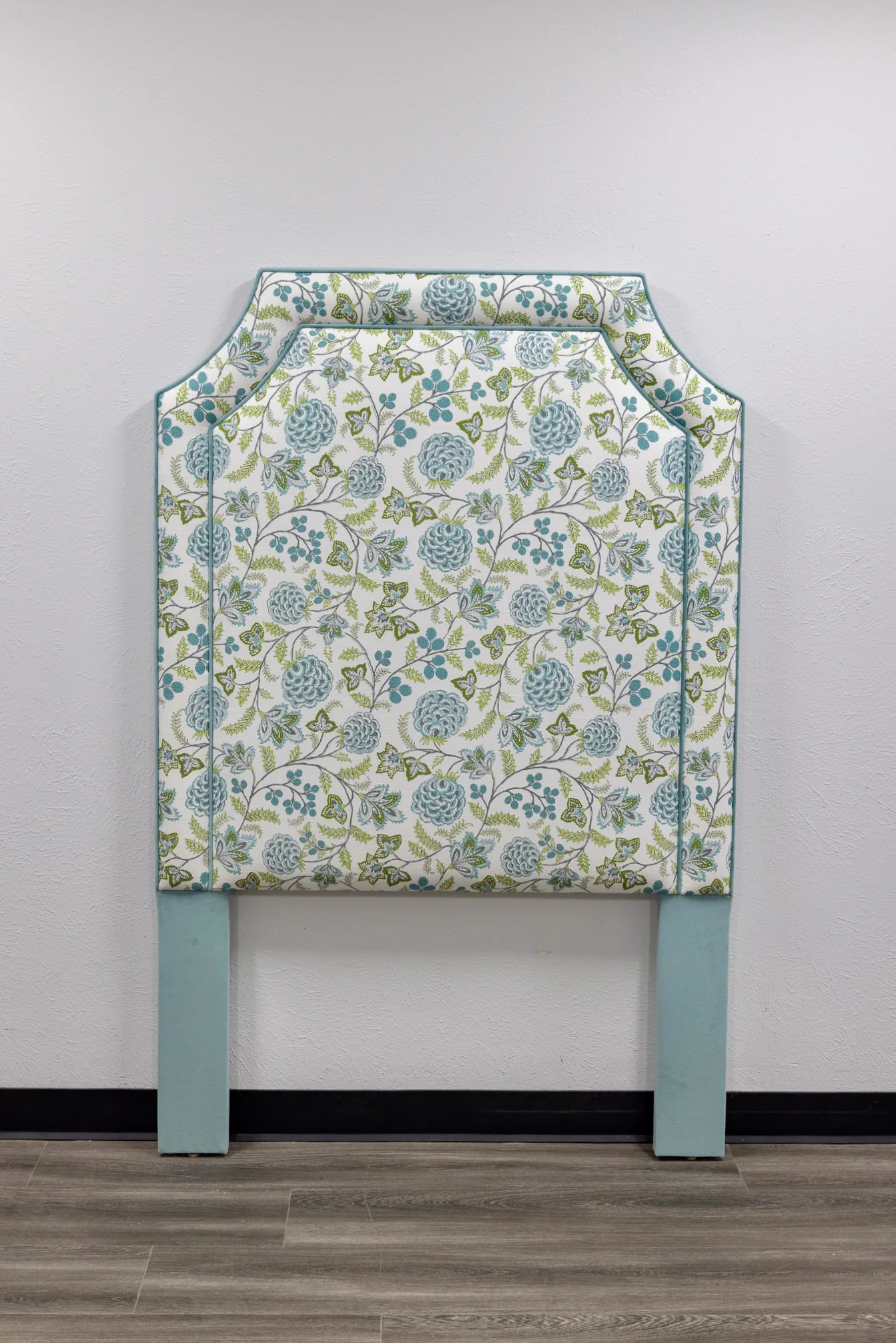 65" H Twin Headboard - Floral Blue / Green Linen Fabric - Image 5