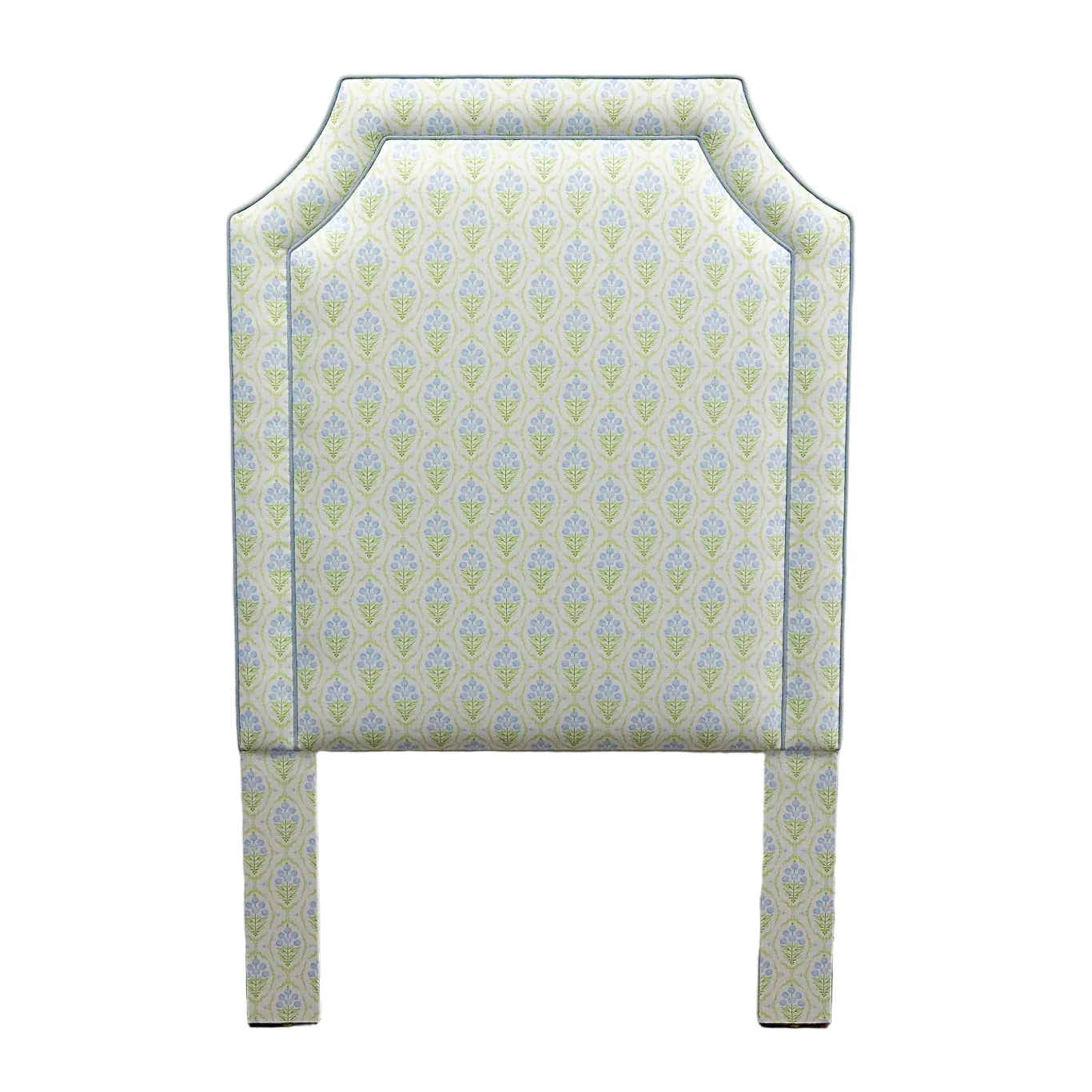 65" H Twin Headboard - Floral Blue / Green Satin Fabric