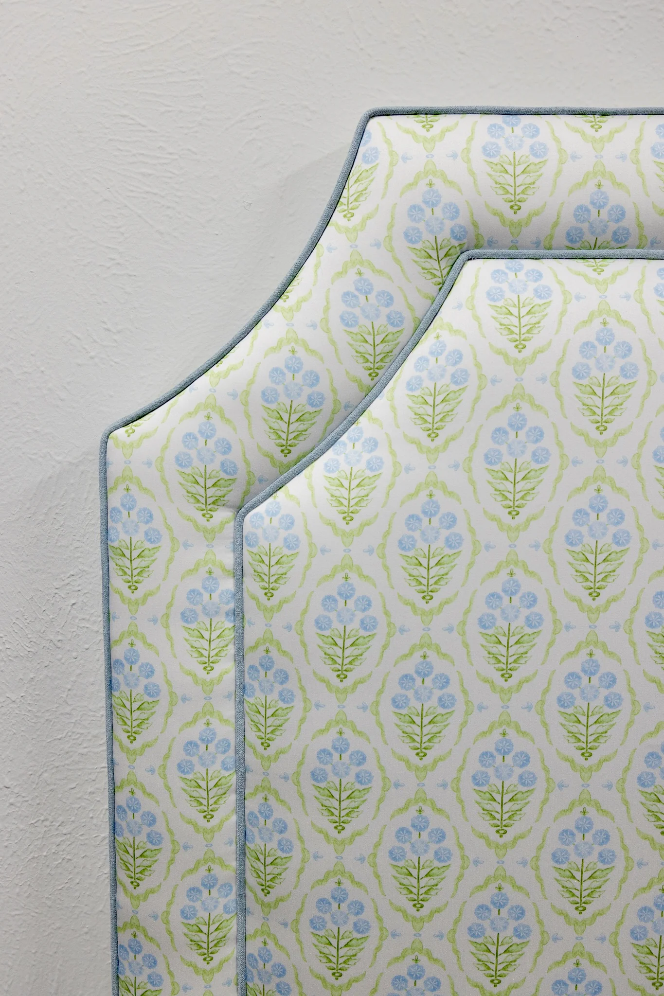 65" H Twin Headboard - Floral Blue / Green Satin Fabric - Image 3