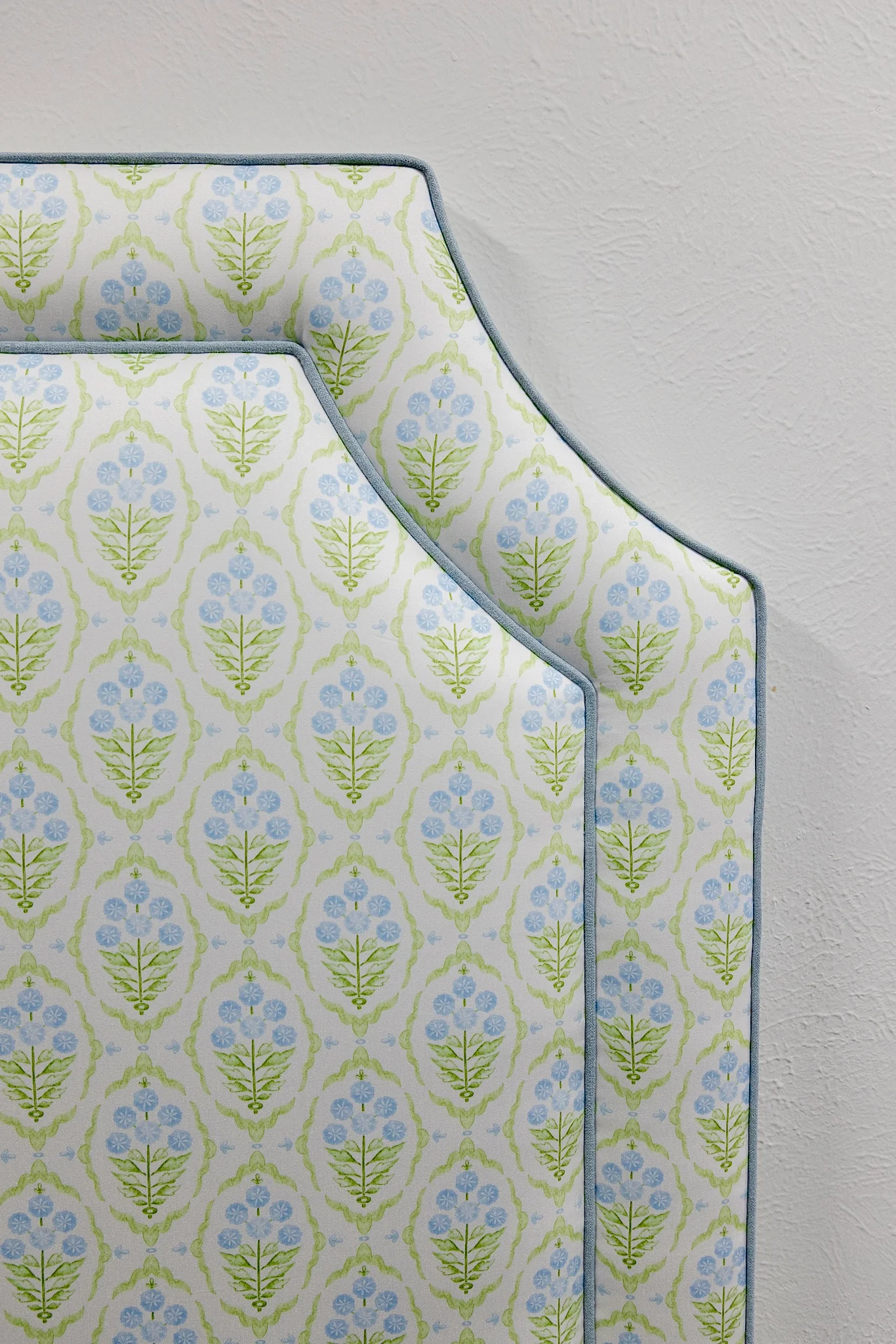 65" H Twin Headboard - Floral Blue / Green Satin Fabric - Image 4