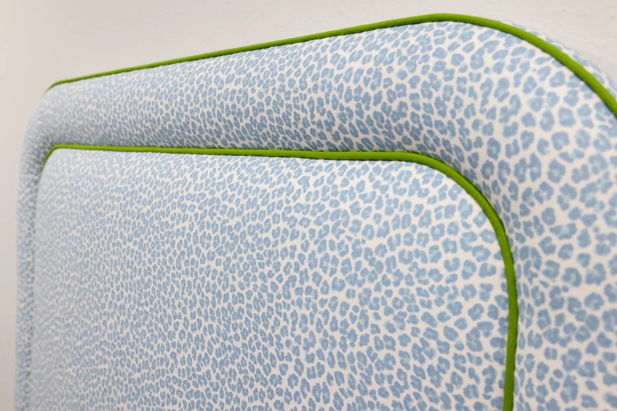 65" H Twin Headboard in Animal Print Fabric - Green Trim - Image 4