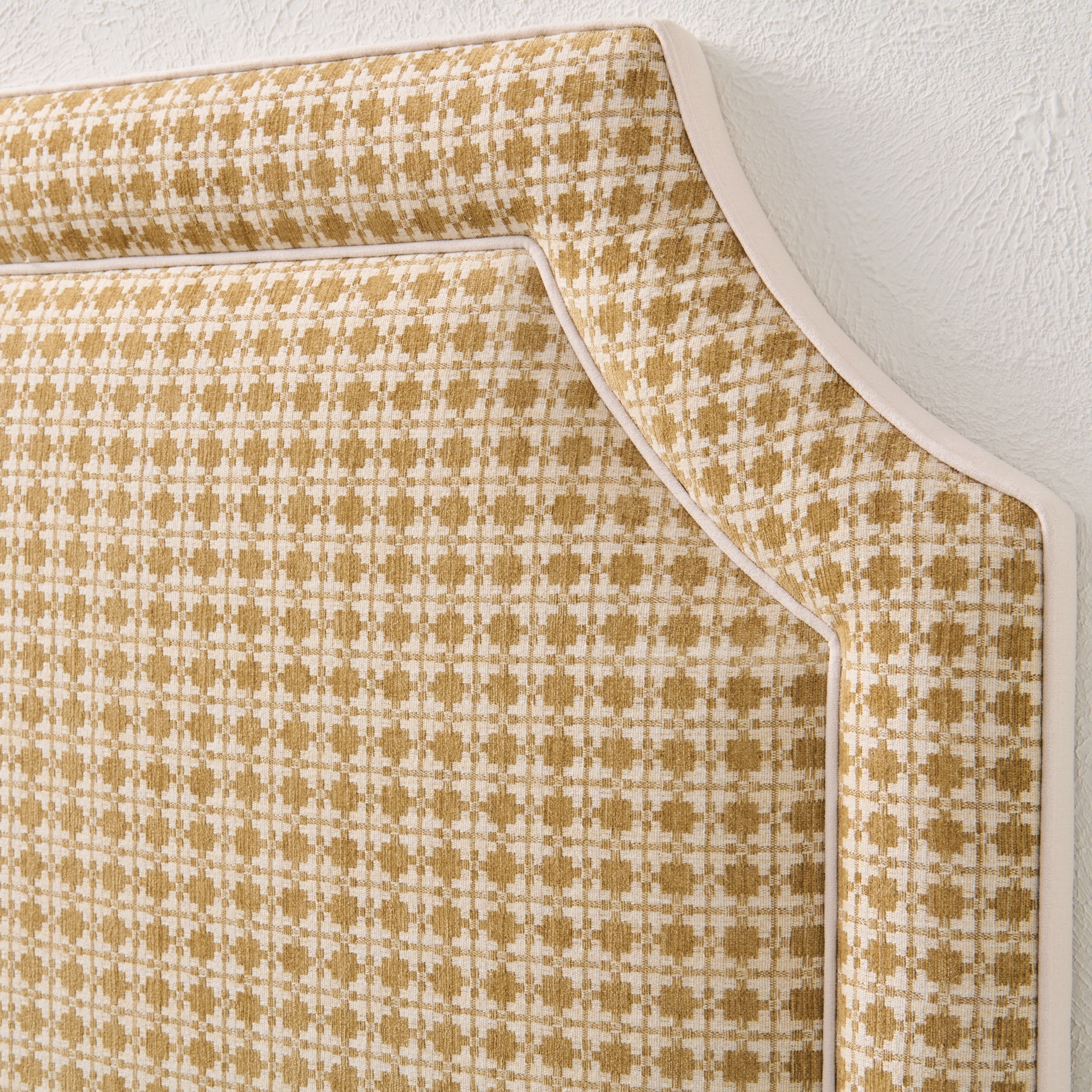 65" H Twin Headboard in Camel Kravet Couture Fabric - Cream Trim - Image 3