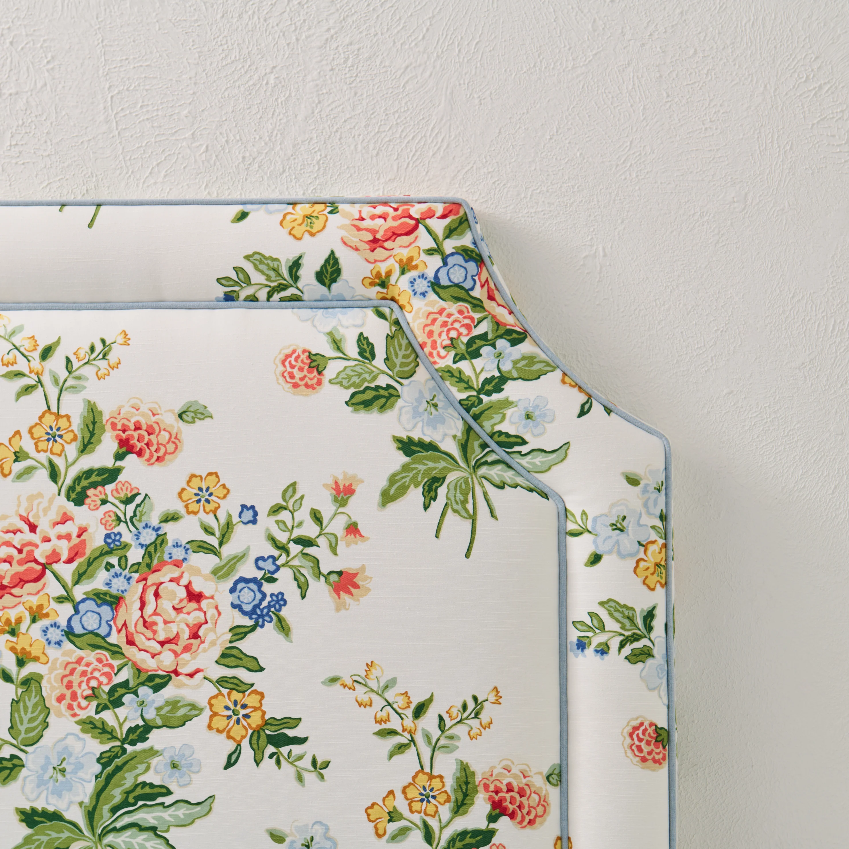 65”H Twin Headboard in Floral Bouquet Fabric from Fabricut - Blue Trim - Image 4