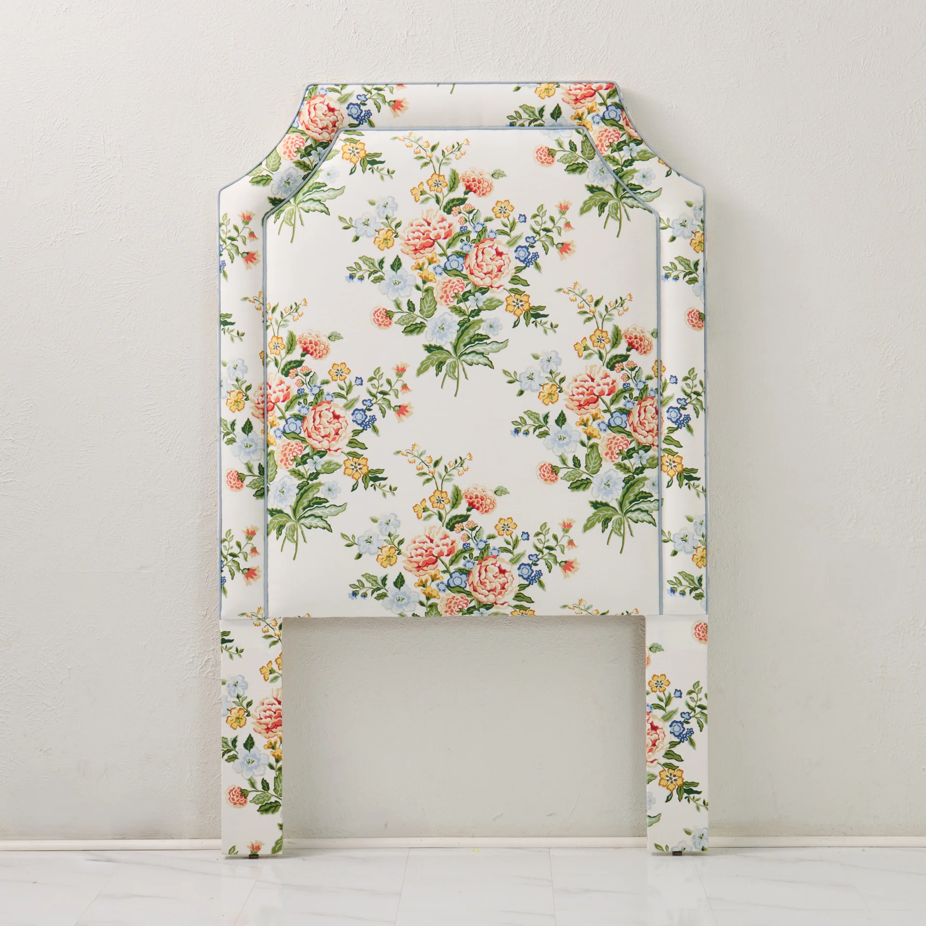 65”H Twin Headboard in Floral Bouquet Fabric from Fabricut - Blue Trim - Image 7