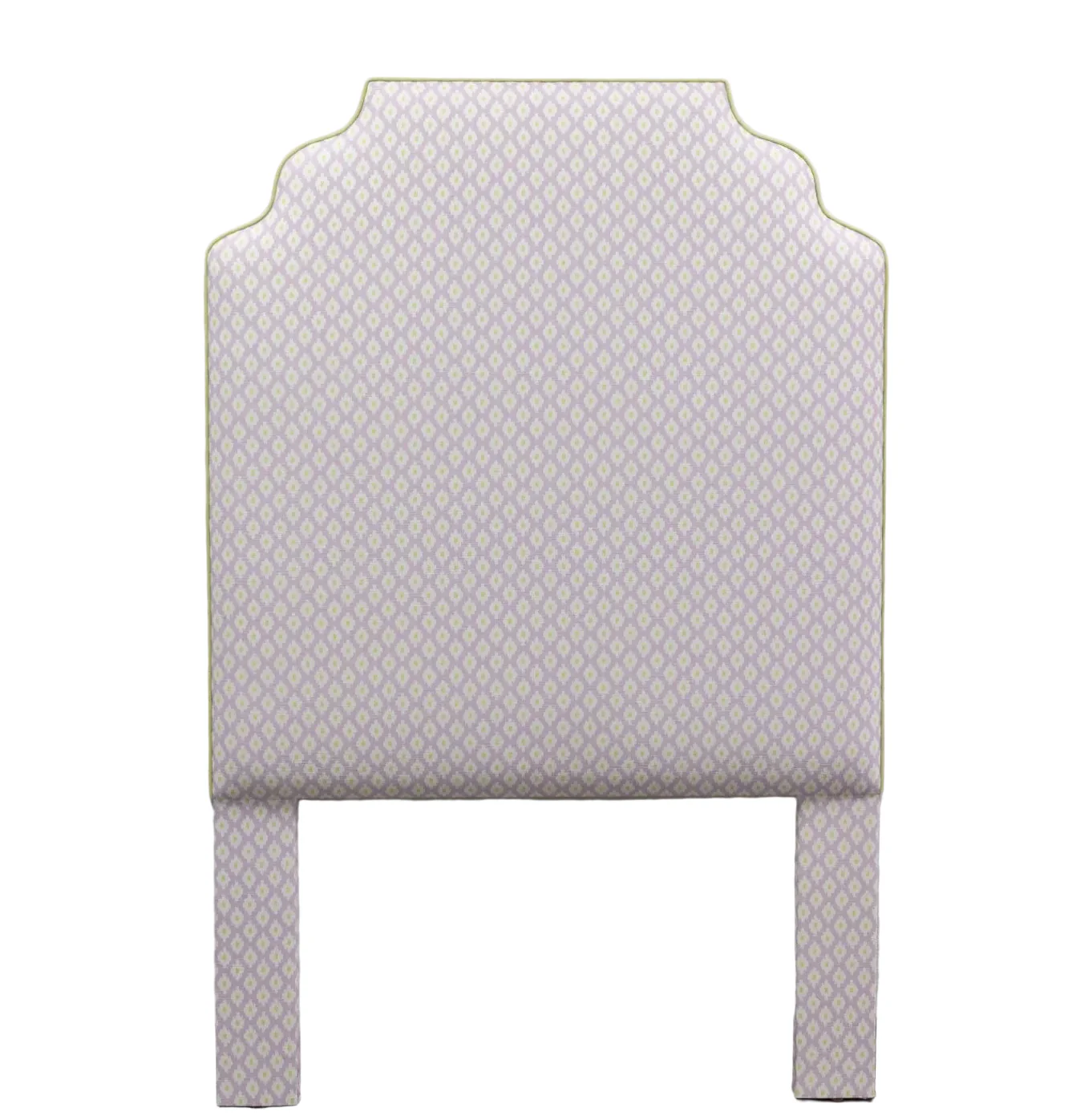 65" H Twin Headboard in Dottie Lavender Fabric - Green Trim