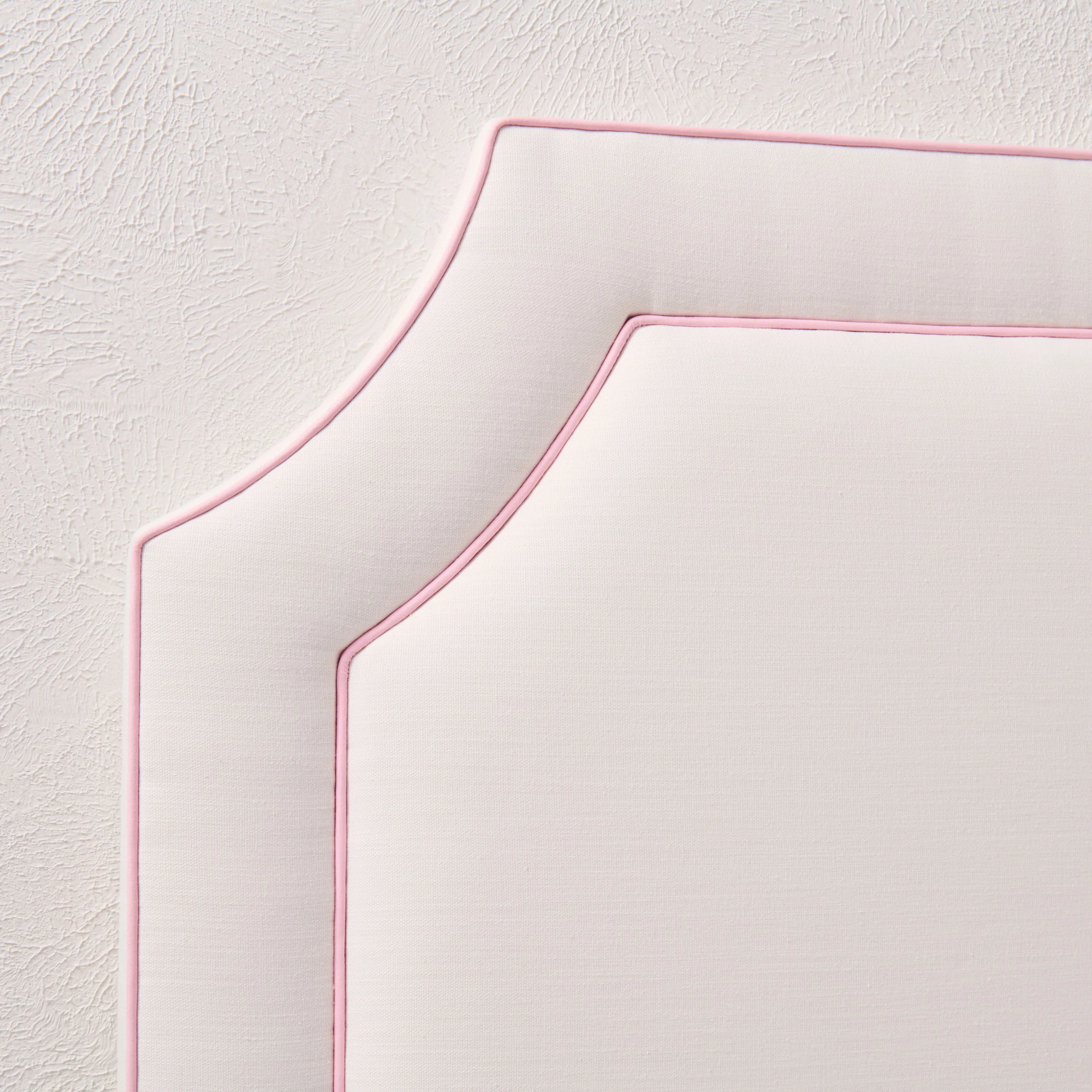 60" H Twin Headboard in Off-White Linen - Pink Trim - Image 2