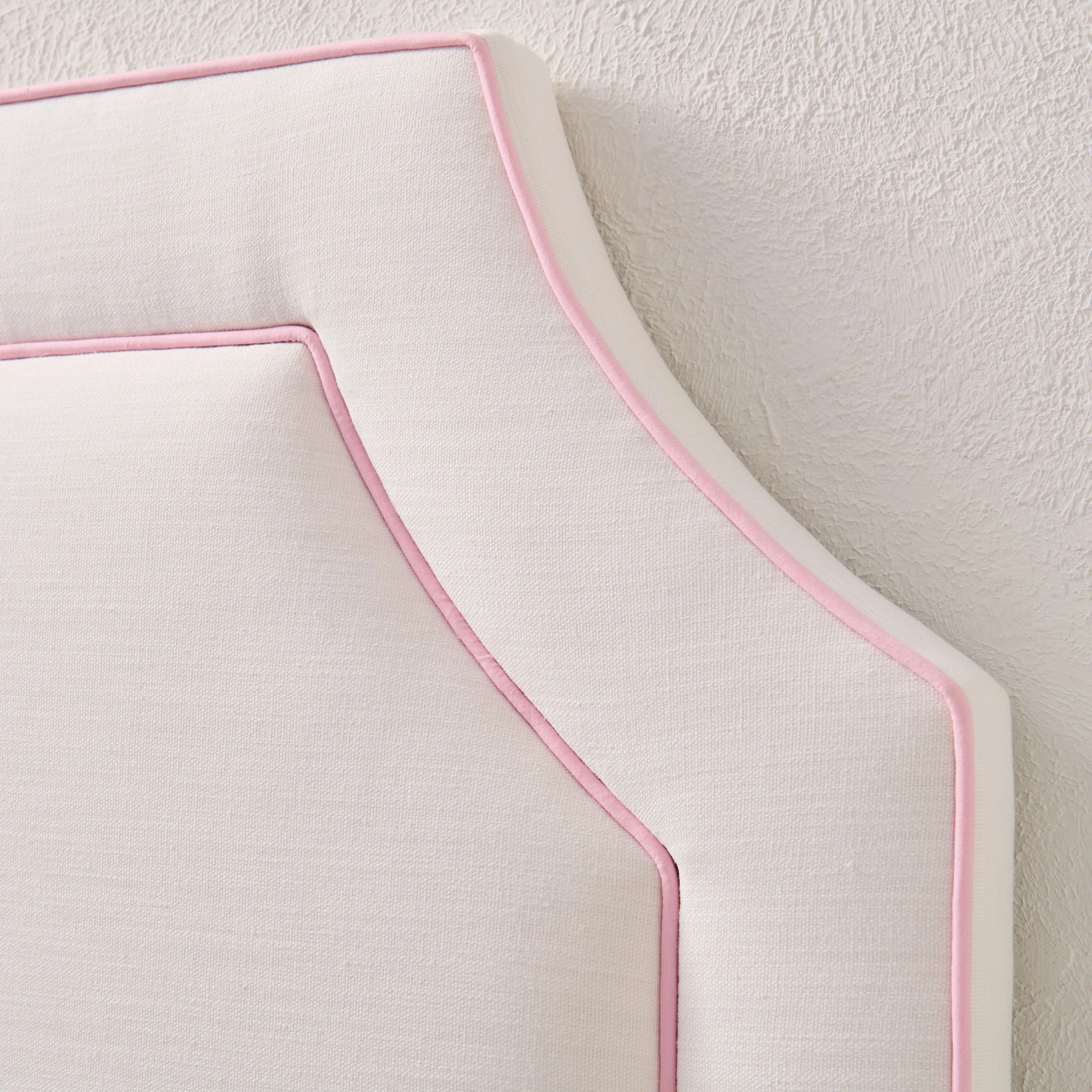 60" H Twin Headboard in Off-White Linen - Pink Trim - Image 3