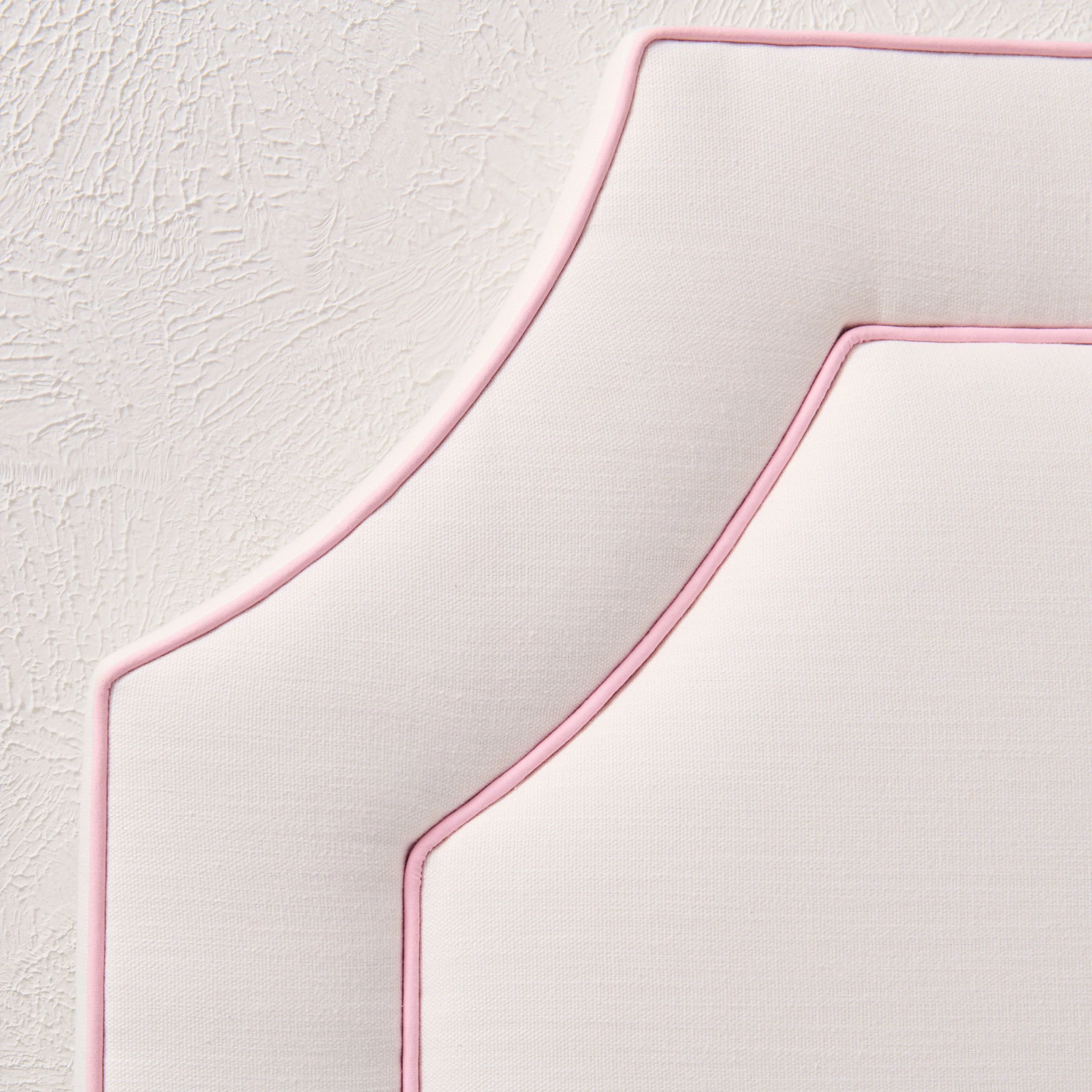 60" H Twin Headboard in Off-White Linen - Pink Trim - Image 5