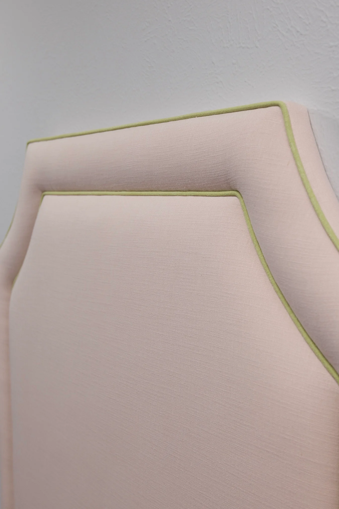 65”H Twin Headboard only - Blush Pink Fabric with Green Trim - Image 2