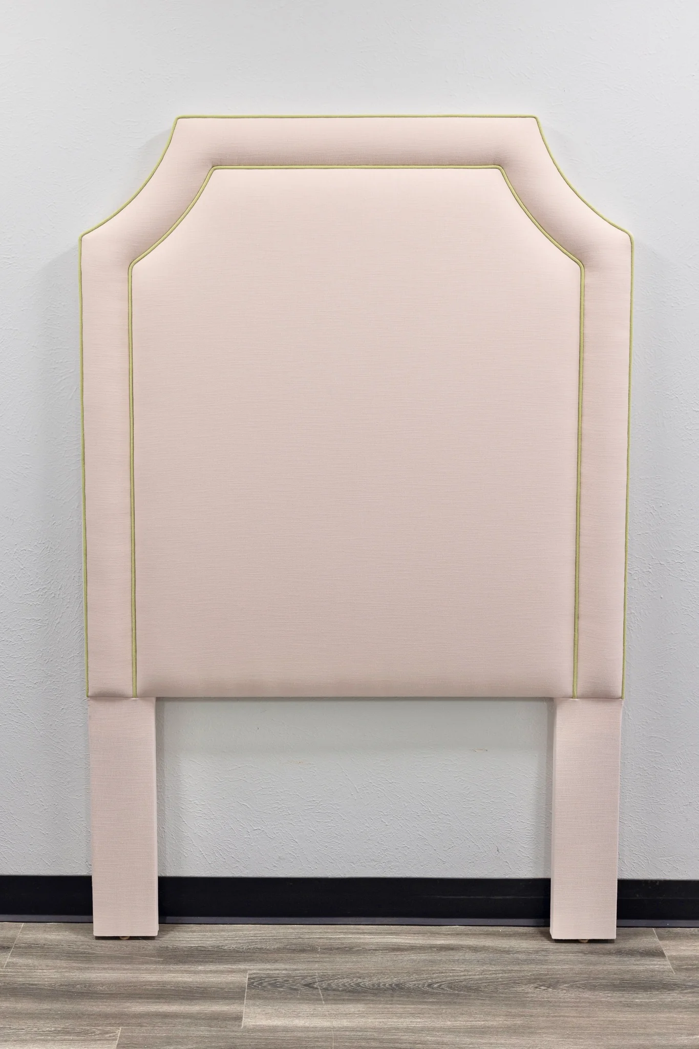 65”H Twin Headboard only - Blush Pink Fabric with Green Trim - Image 5