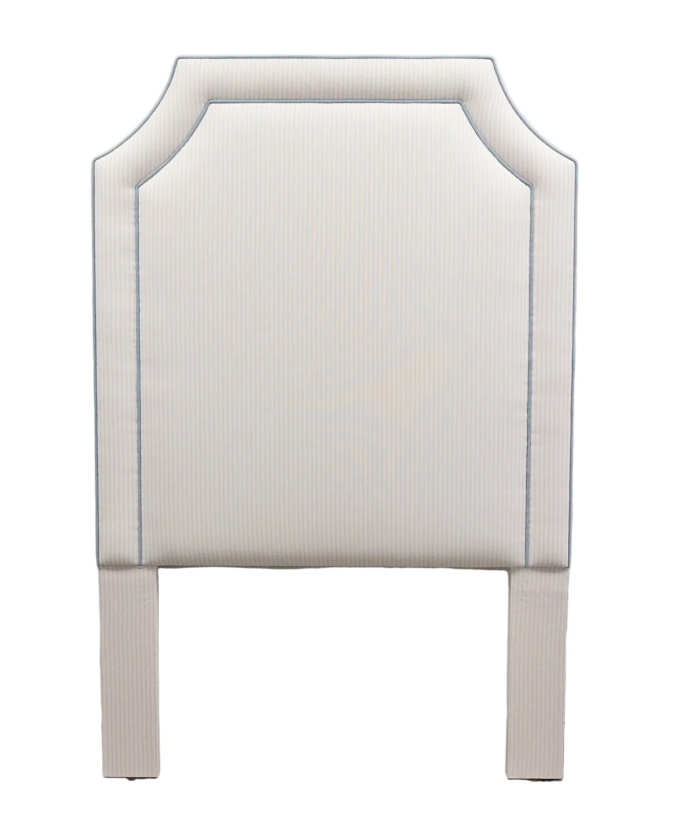 65”H Twin Headboard only - Ticking Stripe Pink Fabric with Blue Trim