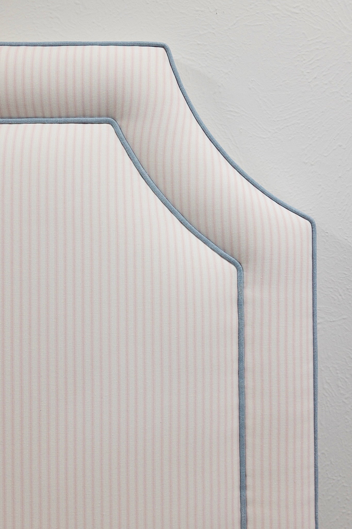 65”H Twin Headboard only - Ticking Stripe Pink Fabric with Blue Trim - Image 5