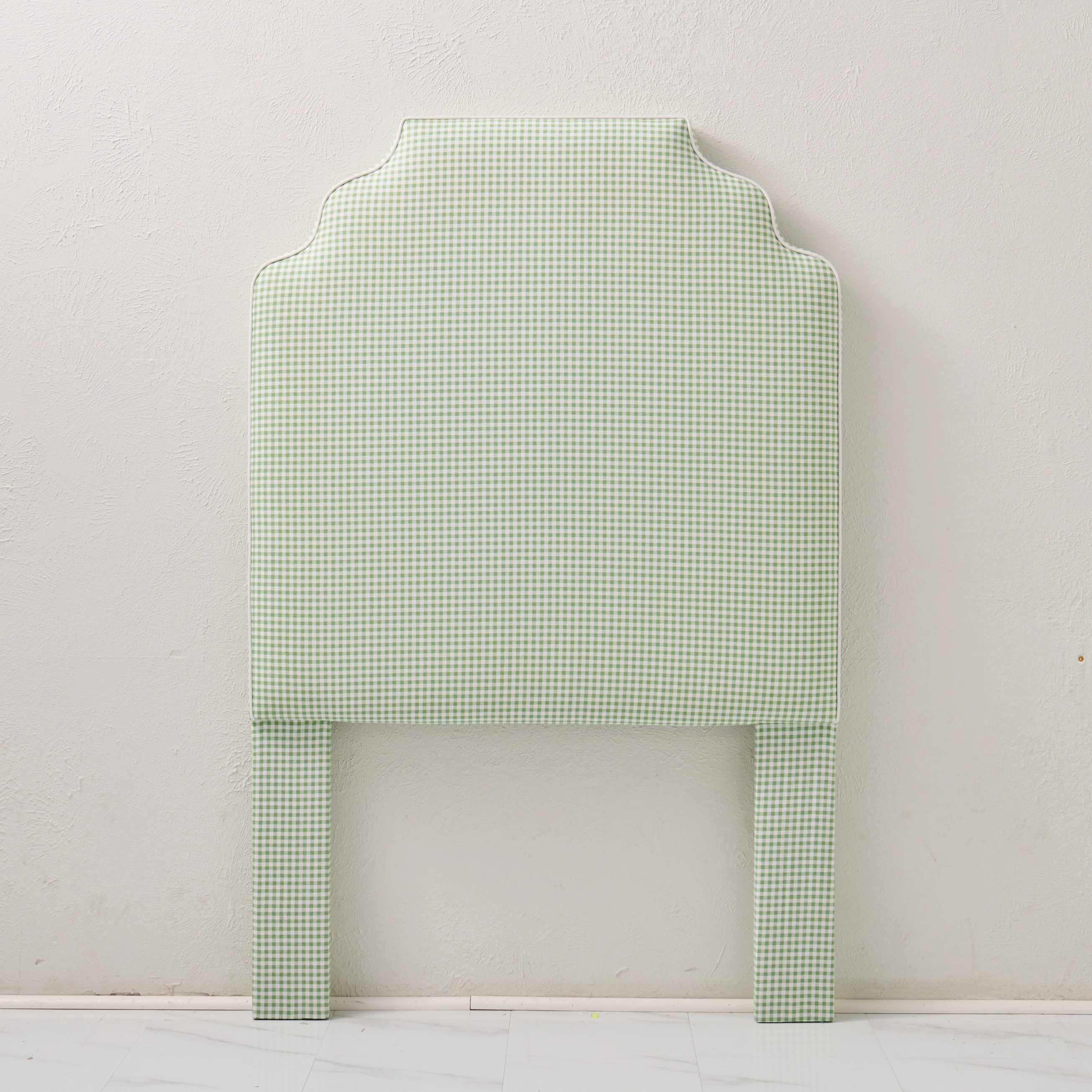 65āH Twin Headboard only - Green Gingham Fabric with White Trim - Image 3