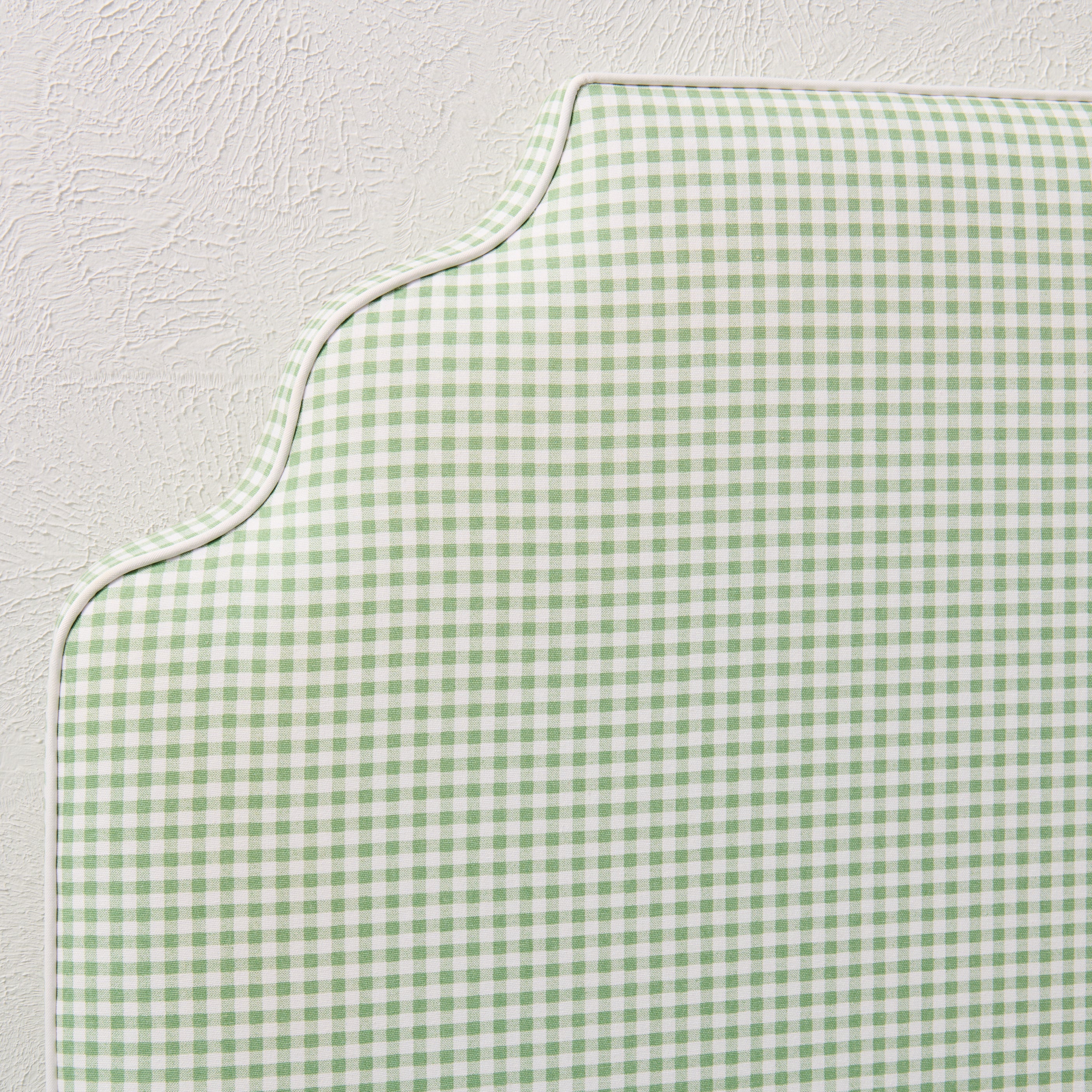 65āH Twin Headboard only - Green Gingham Fabric with White Trim - Image 4