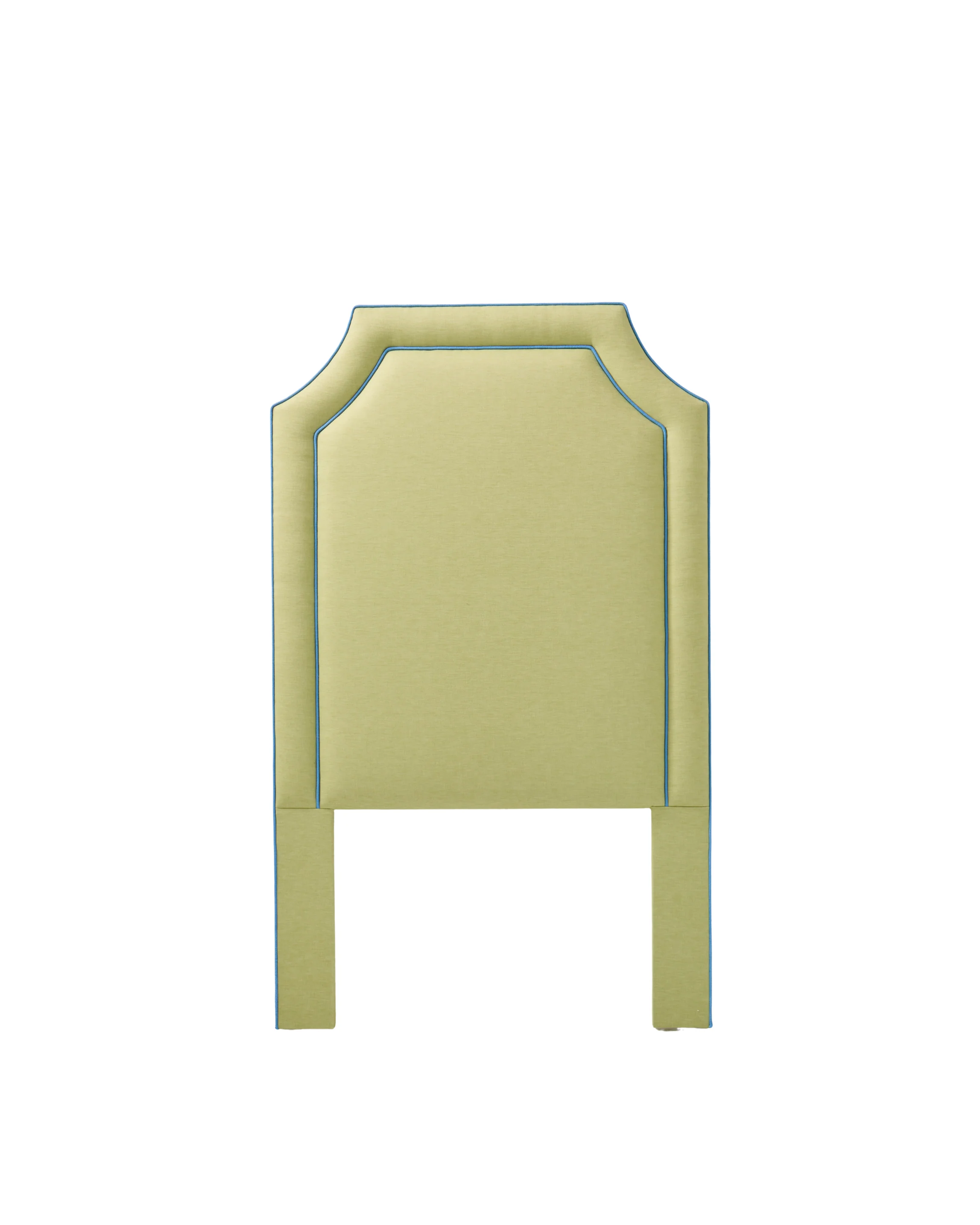 65āH Twin Headboard only - Lime Green Linen Fabric with Blue Trim