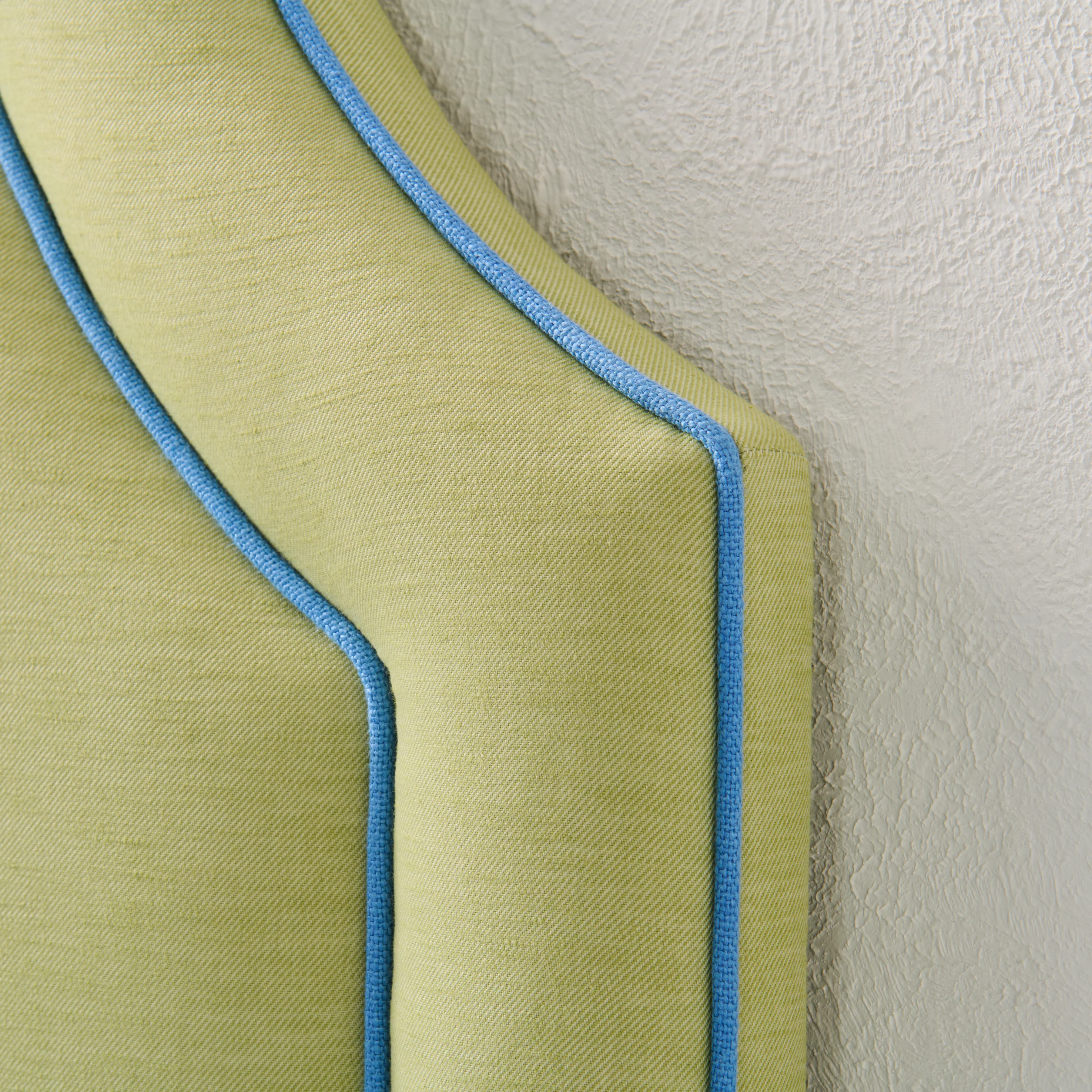 65āH Twin Headboard only - Lime Green Linen Fabric with Blue Trim - Image 3