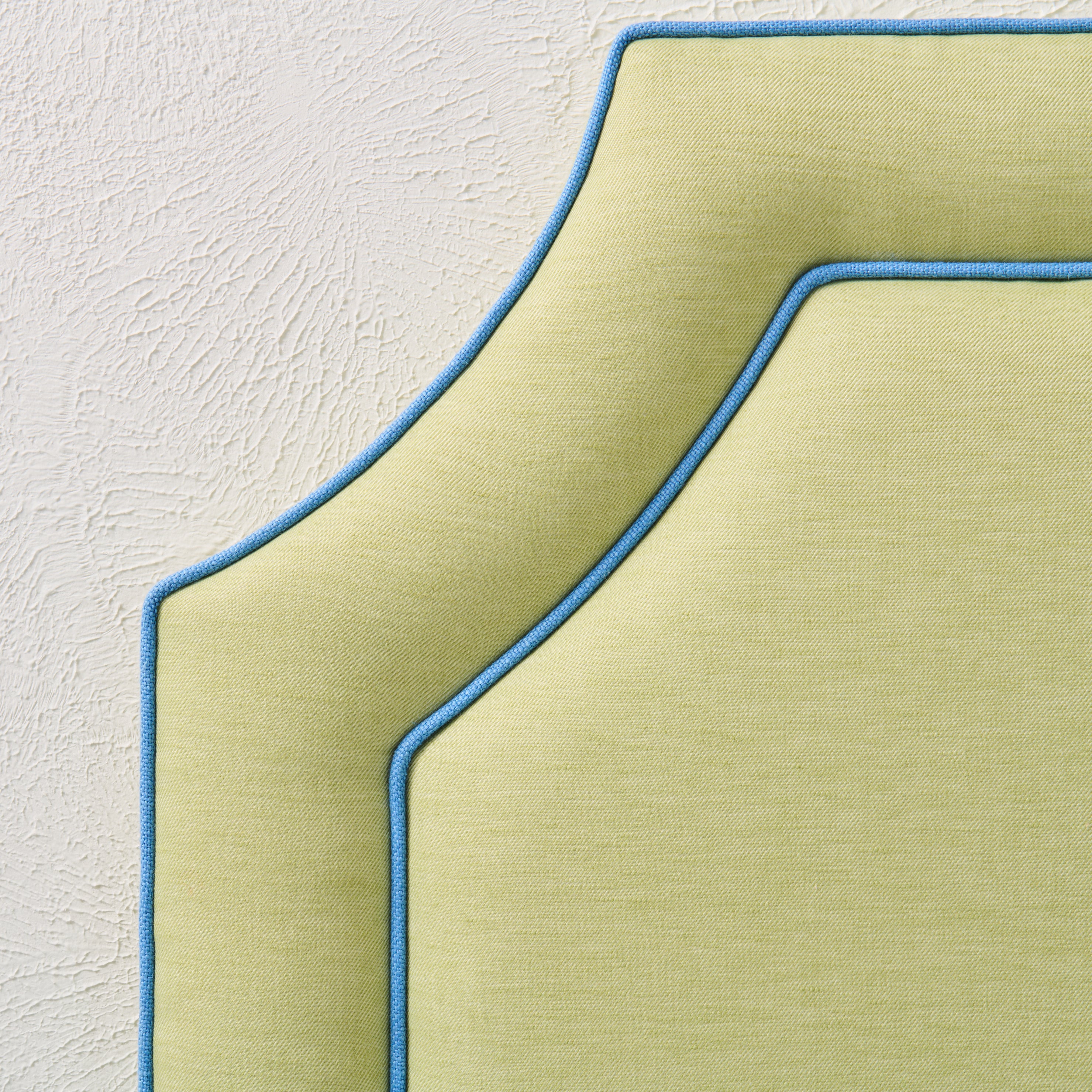 65āH Twin Headboard only - Lime Green Linen Fabric with Blue Trim - Image 5