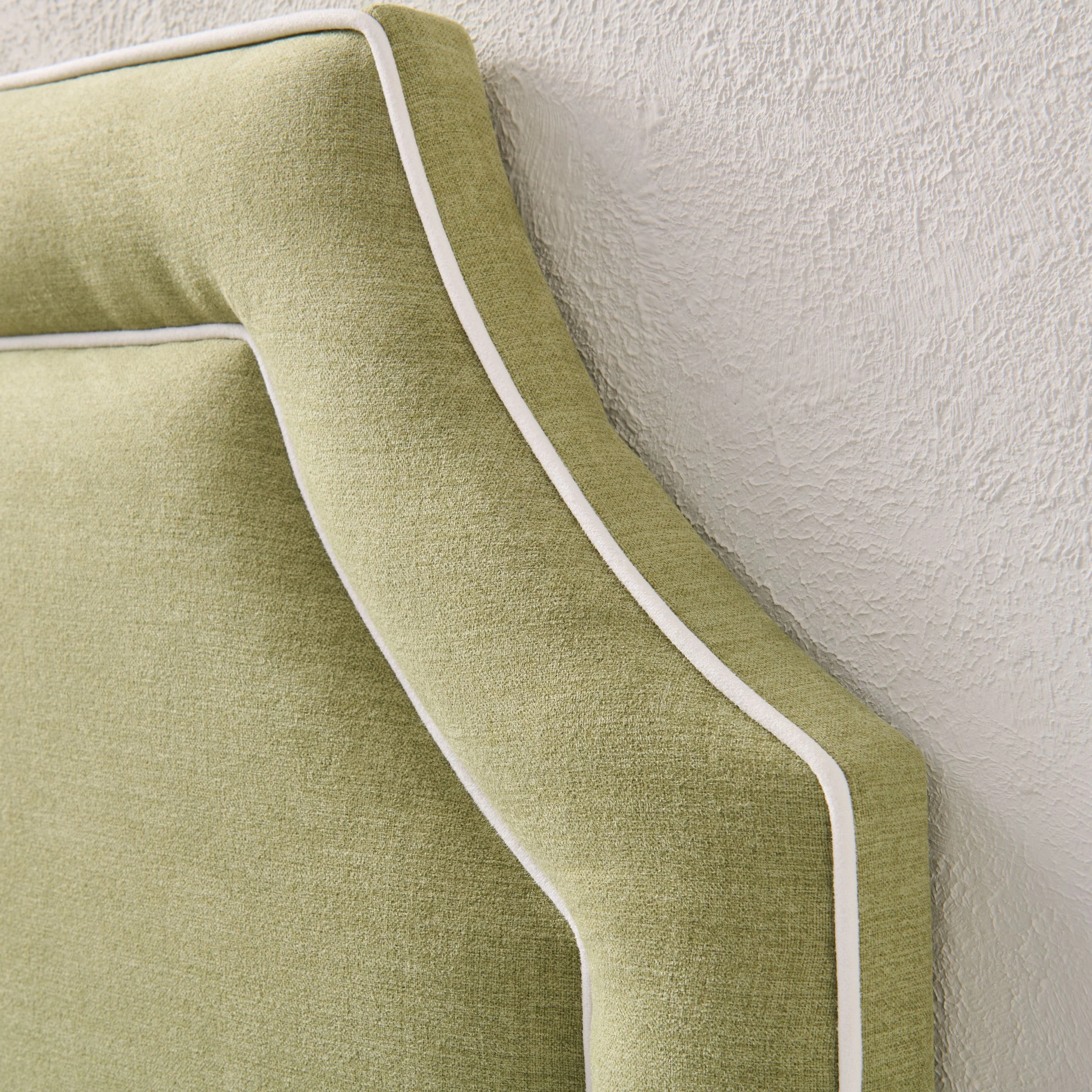 65”H Twin Headboard only - Pistachio Green Woven Fabric with White Trim - Image 2
