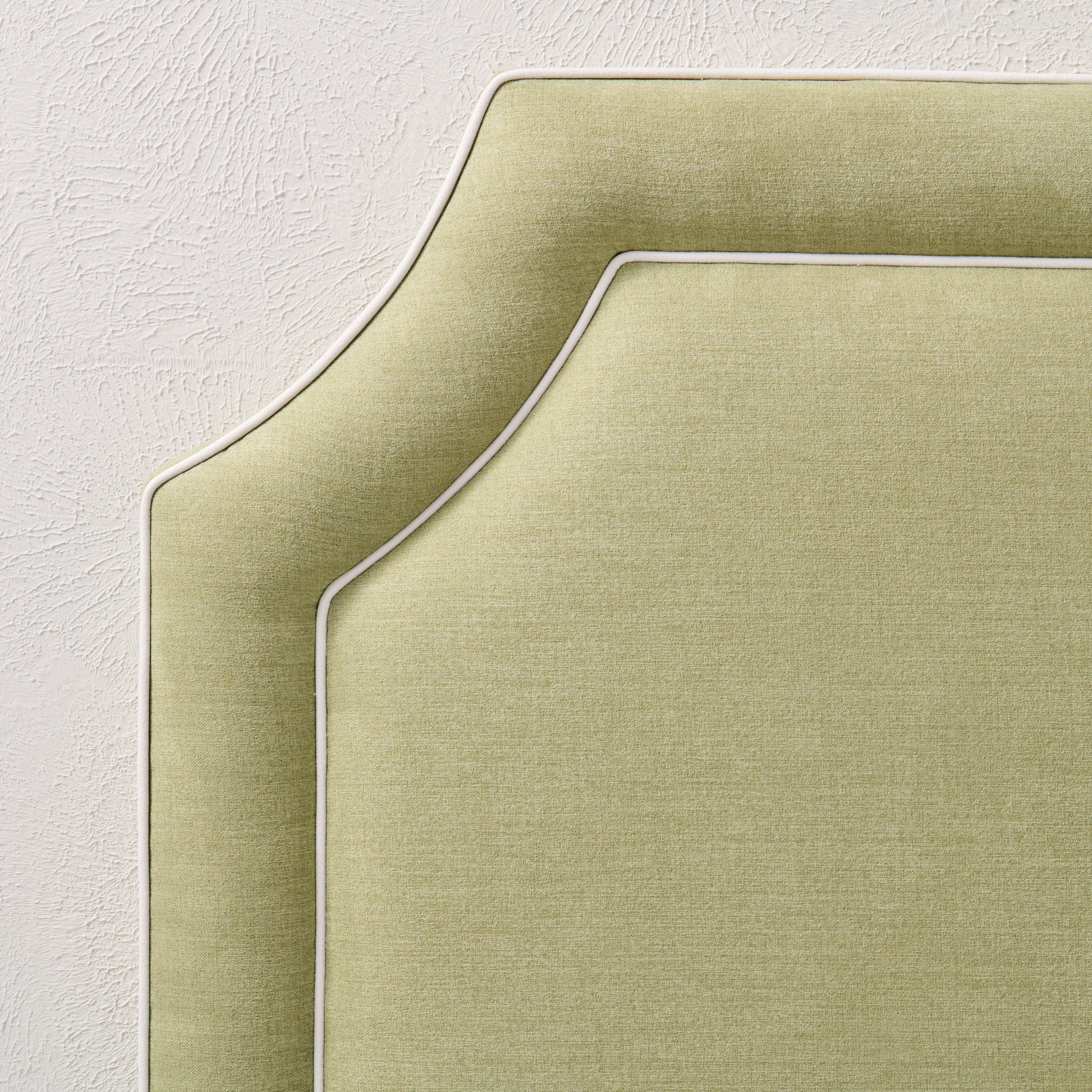 65”H Twin Headboard only - Pistachio Green Woven Fabric with White Trim - Image 5
