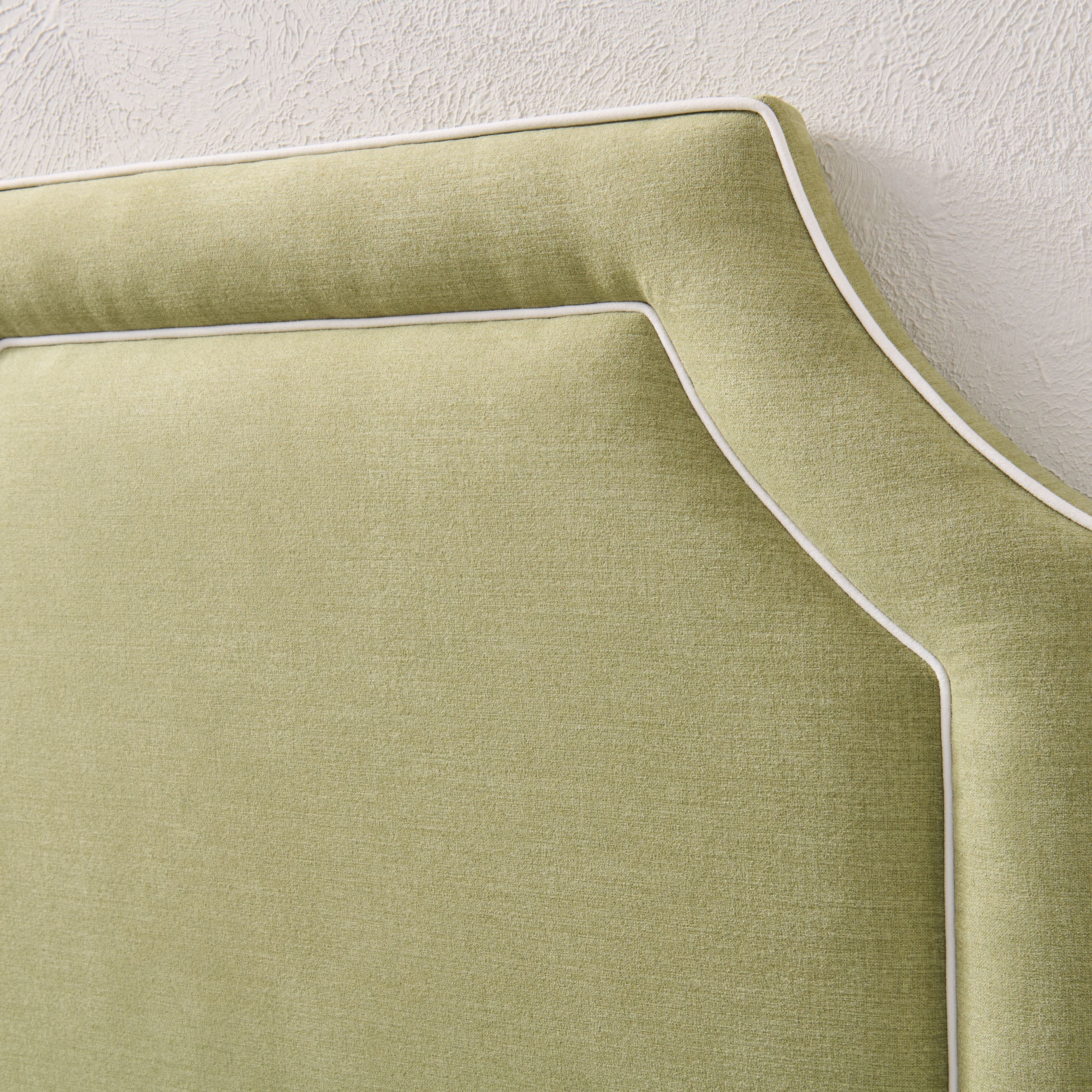 65”H Twin Headboard only - Pistachio Green Woven Fabric with White Trim - Image 7