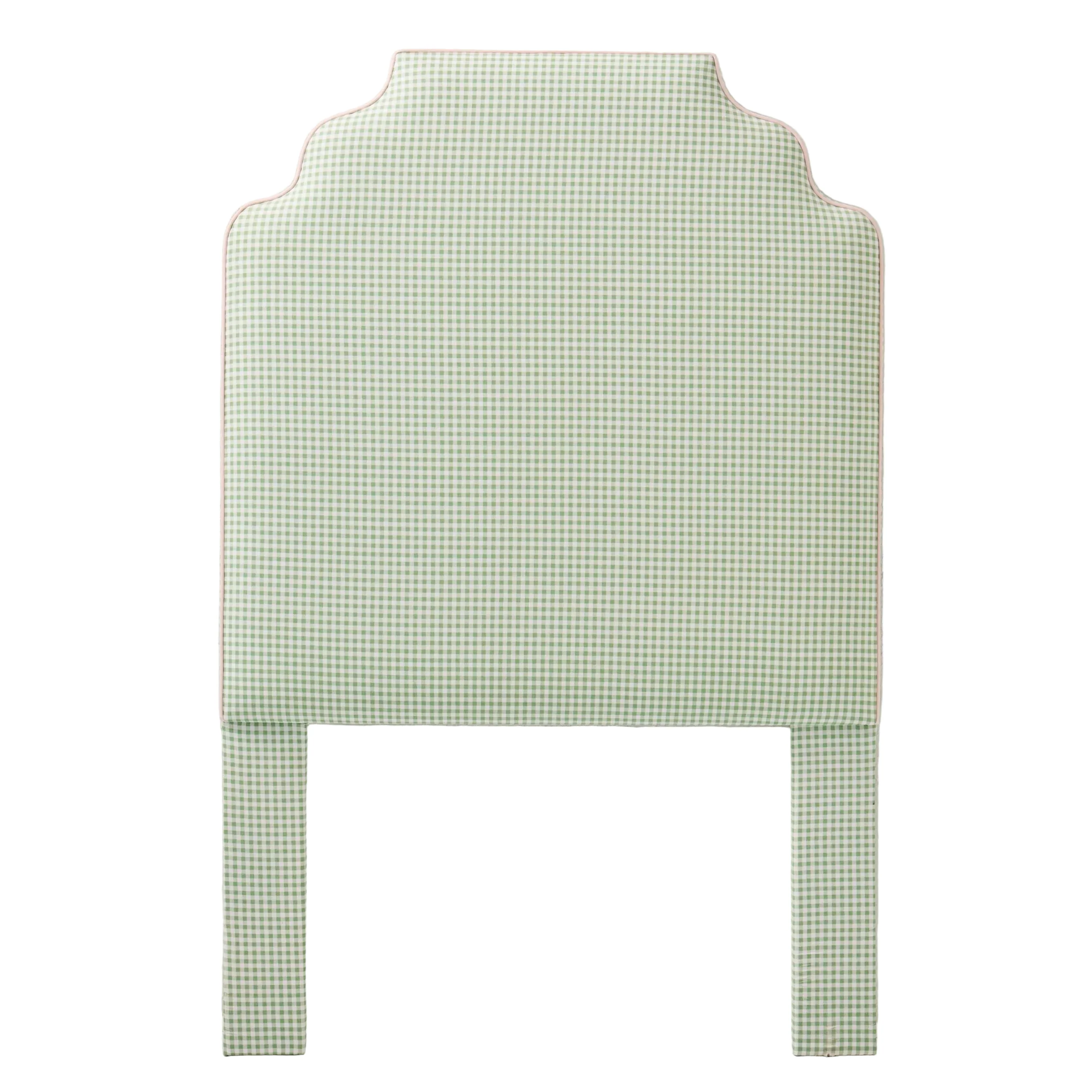 65”H Twin Headboard only - Green Gingham Fabric with Pink Trim